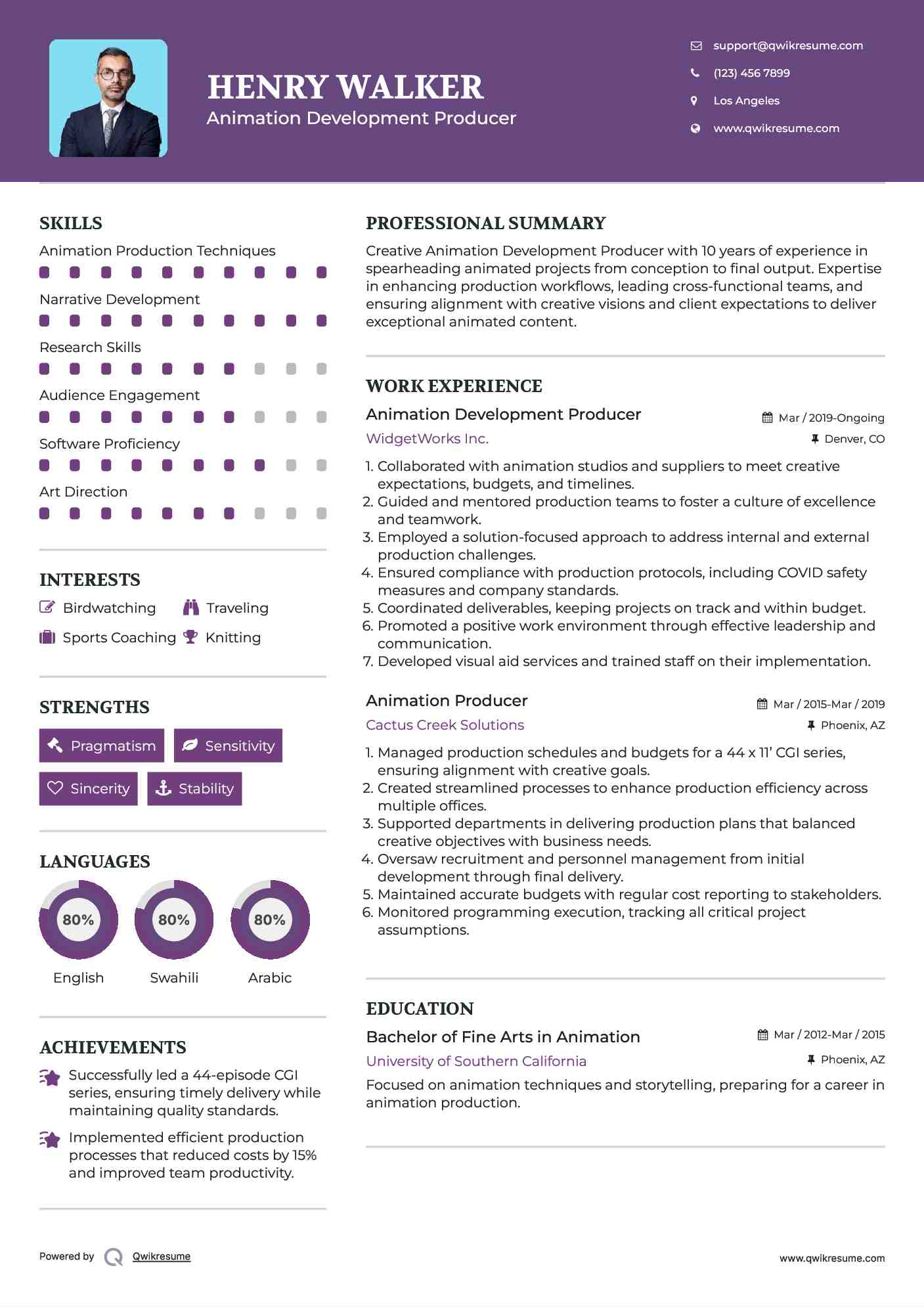 Animation Development Producer Resume Template