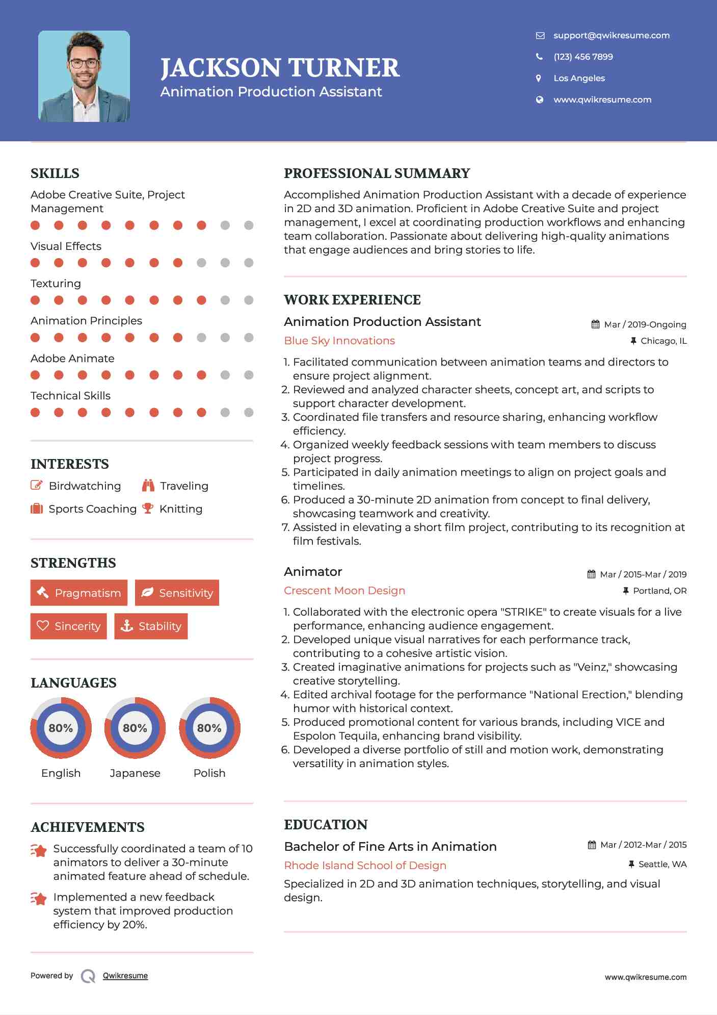 Animation Production Assistant Resume Sample