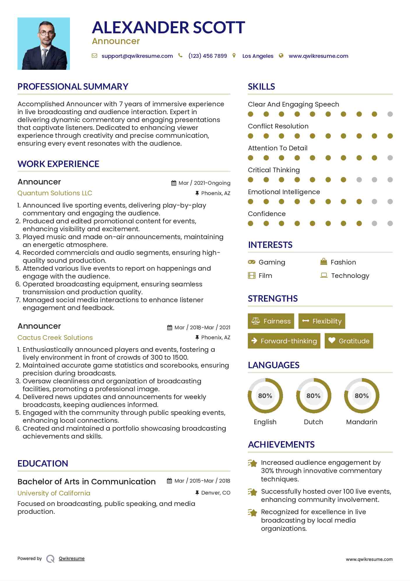 Announcer Resume Example