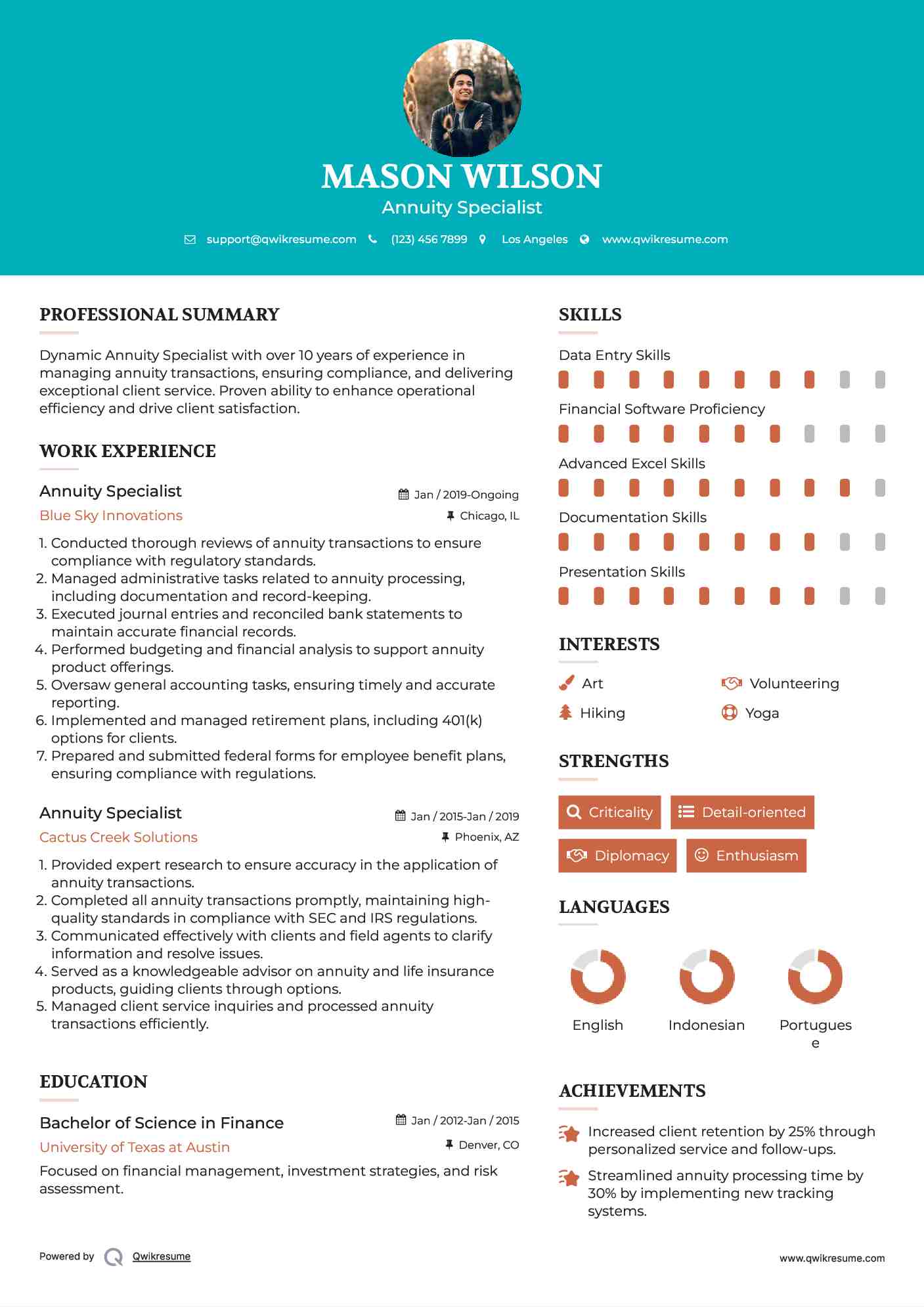 Annuity Specialist Resume Model