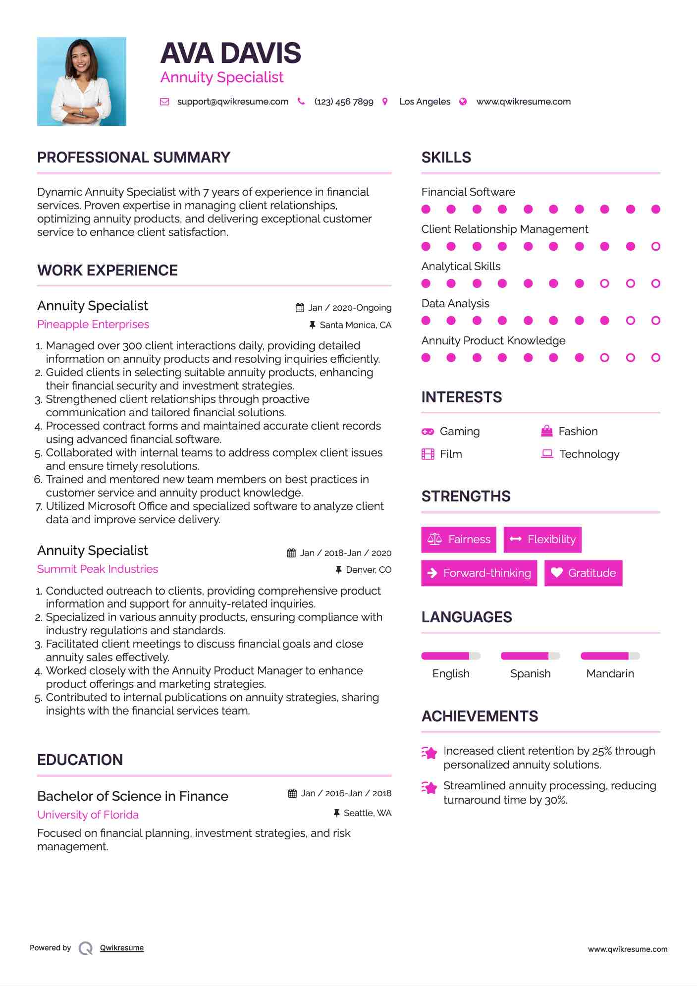 Annuity Specialist Resume Format