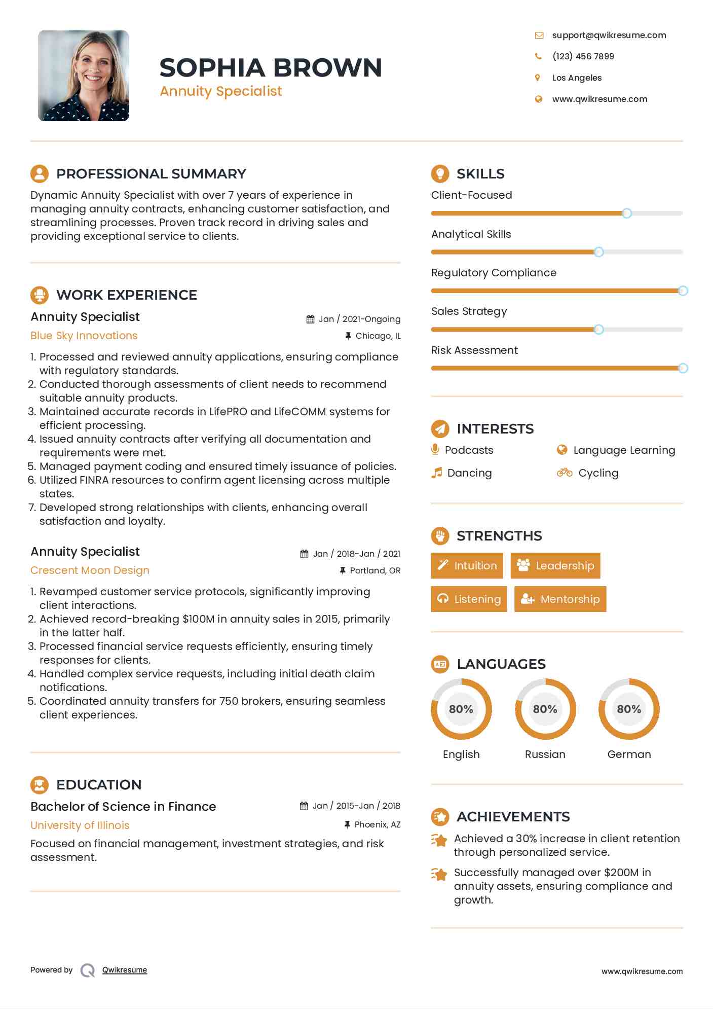 Annuity Specialist Resume Model