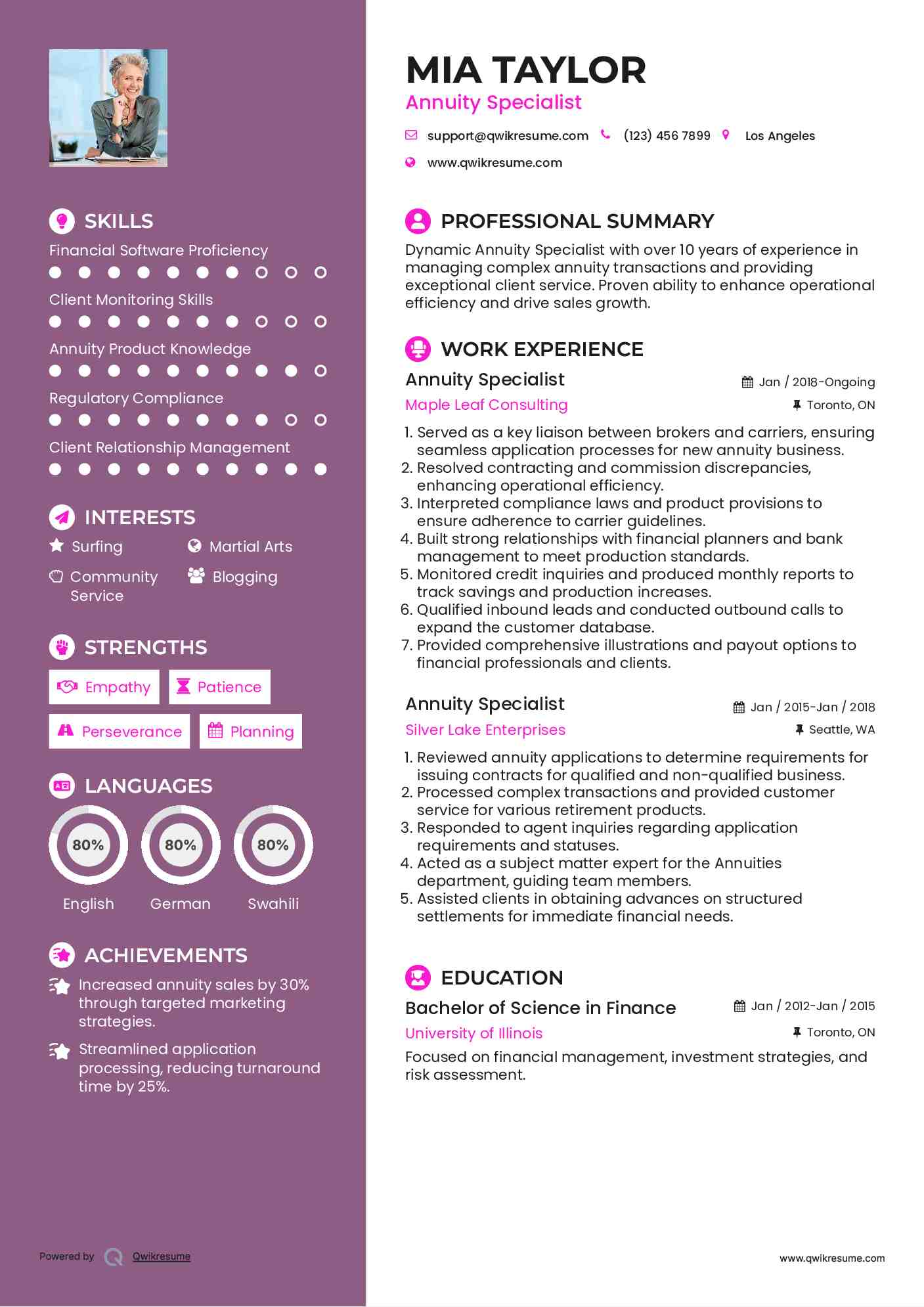 Annuity Specialist Resume Example