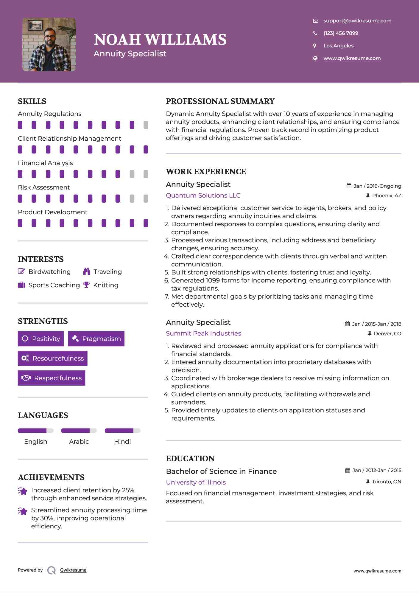 Annuity Specialist Resume Sample