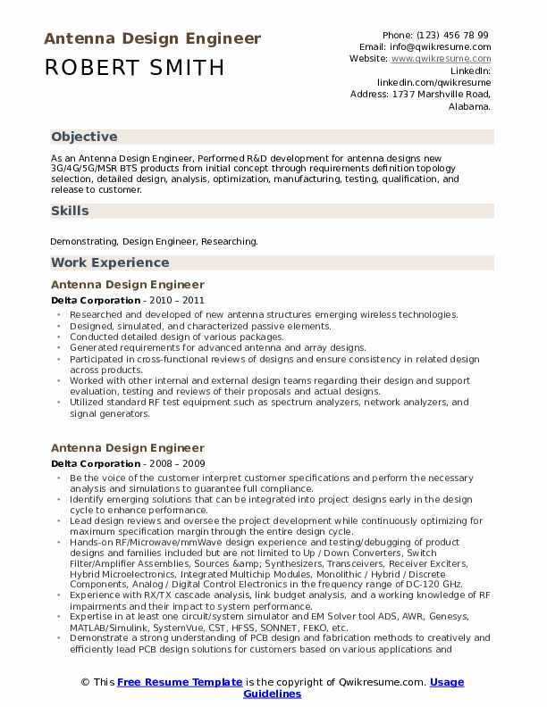 Antenna Design Engineer Resume Samples QwikResume
