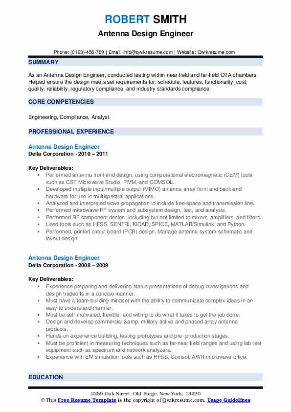 Antenna Design Engineer Resume Samples QwikResume