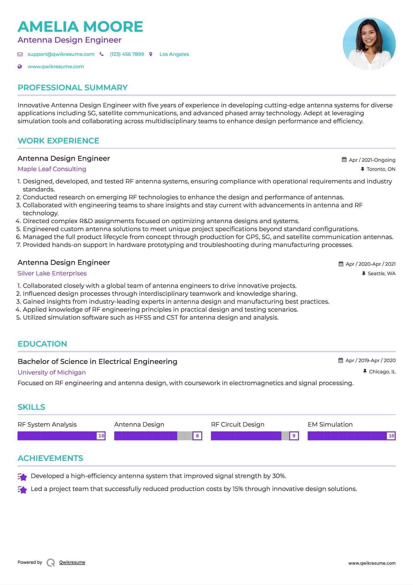 Antenna Design Engineer Resume Sample
