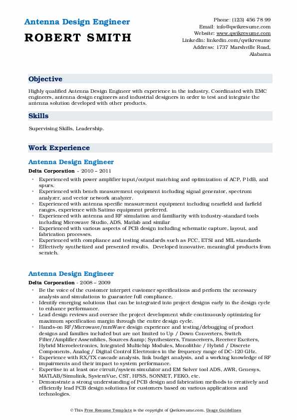 Antenna Design Engineer Resume Samples QwikResume