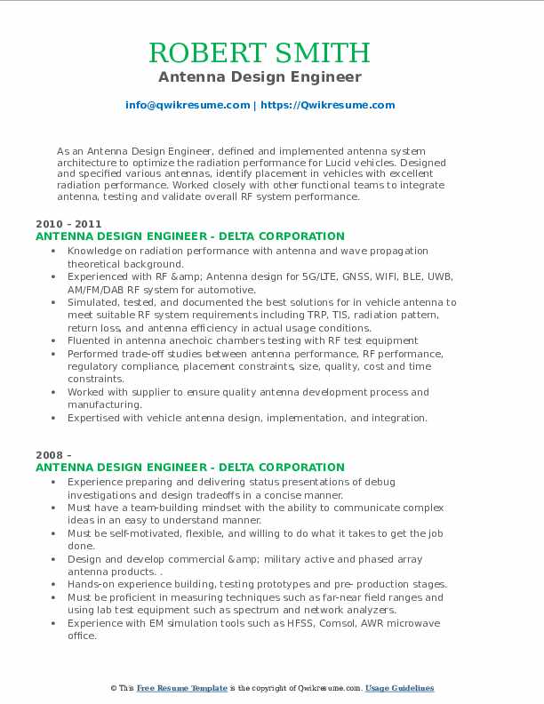 Antenna Design Engineer Resume Samples QwikResume