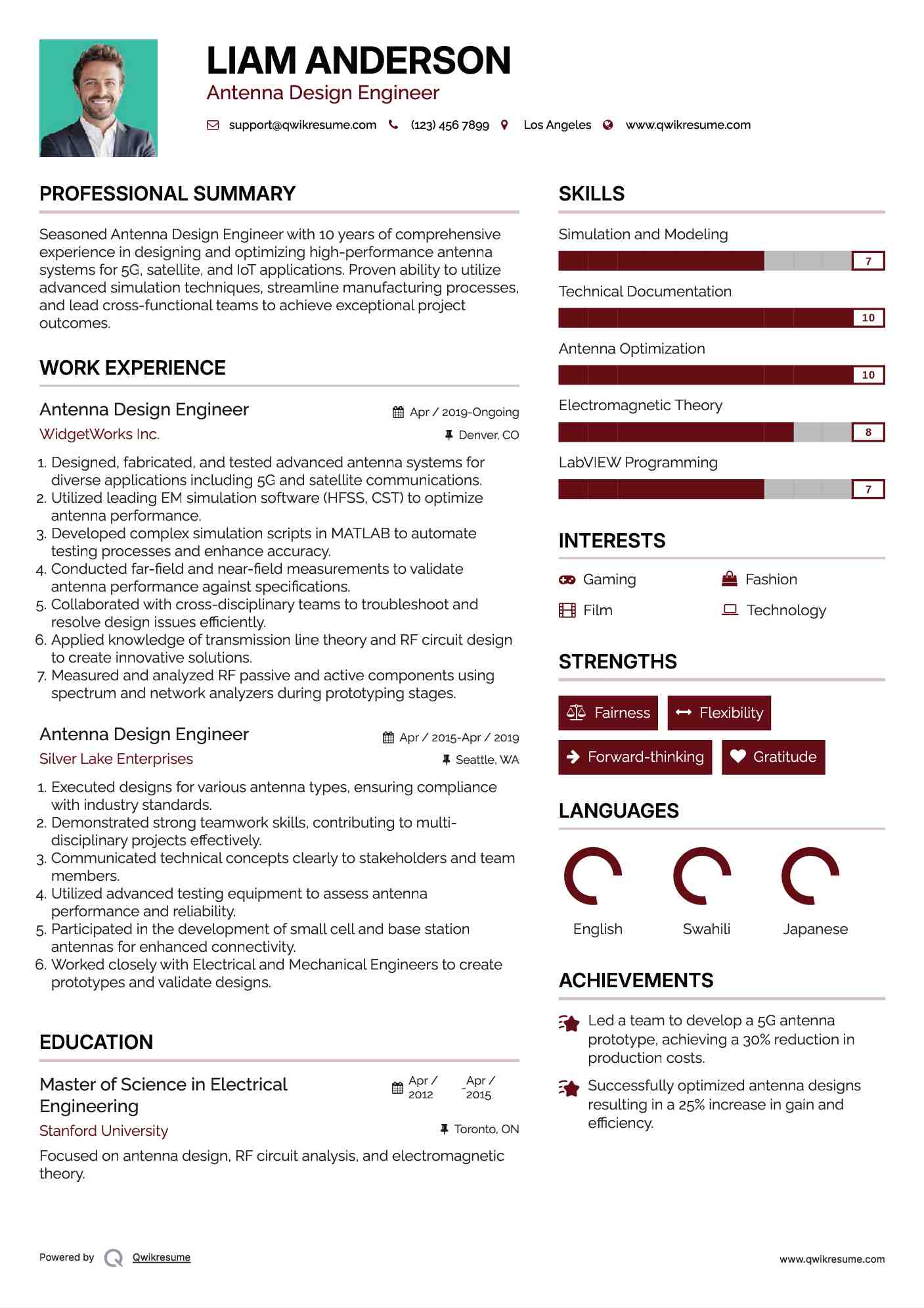Antenna Design Engineer Resume Model