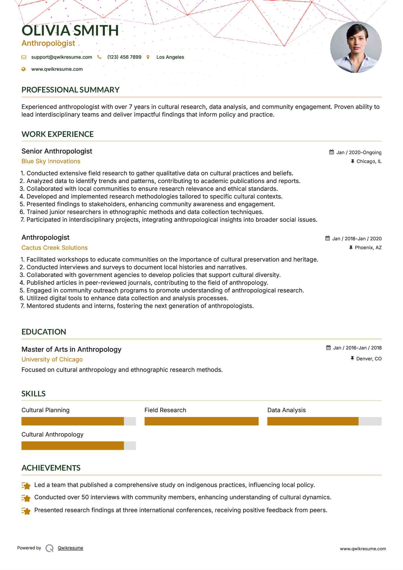 Senior Anthropologist Resume Example