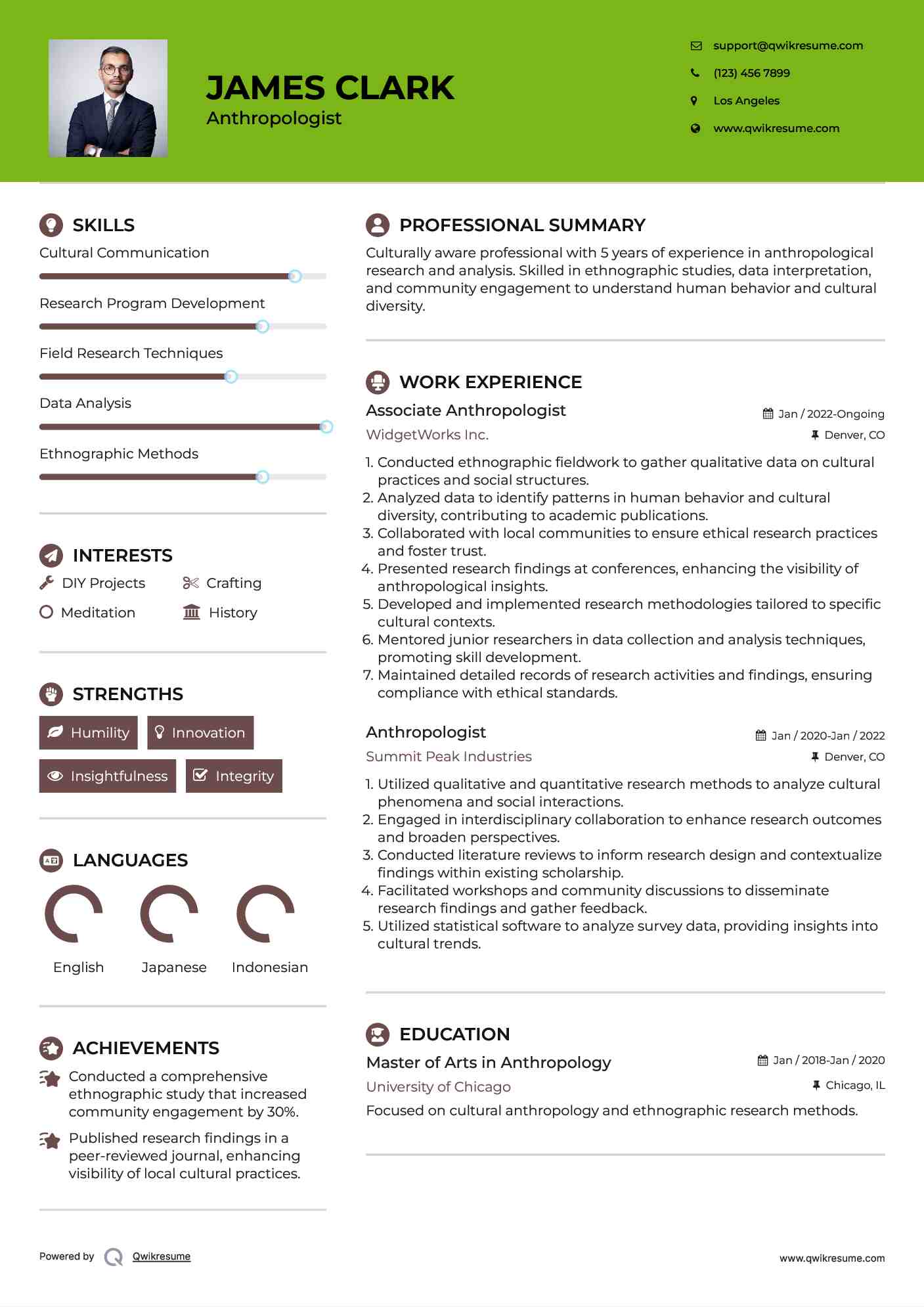 Associate Anthropologist Resume Sample