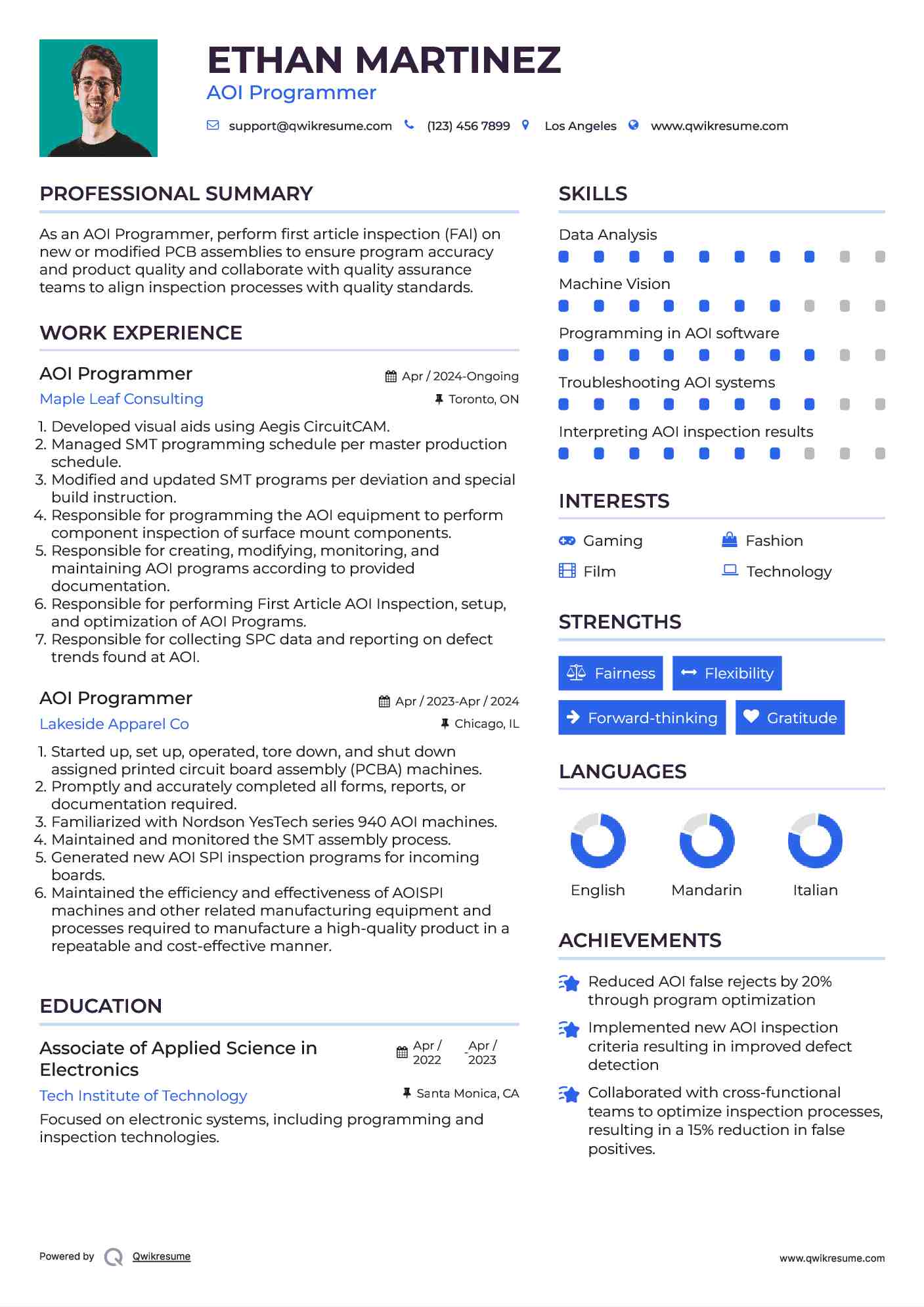 AOI Programmer Resume Template
