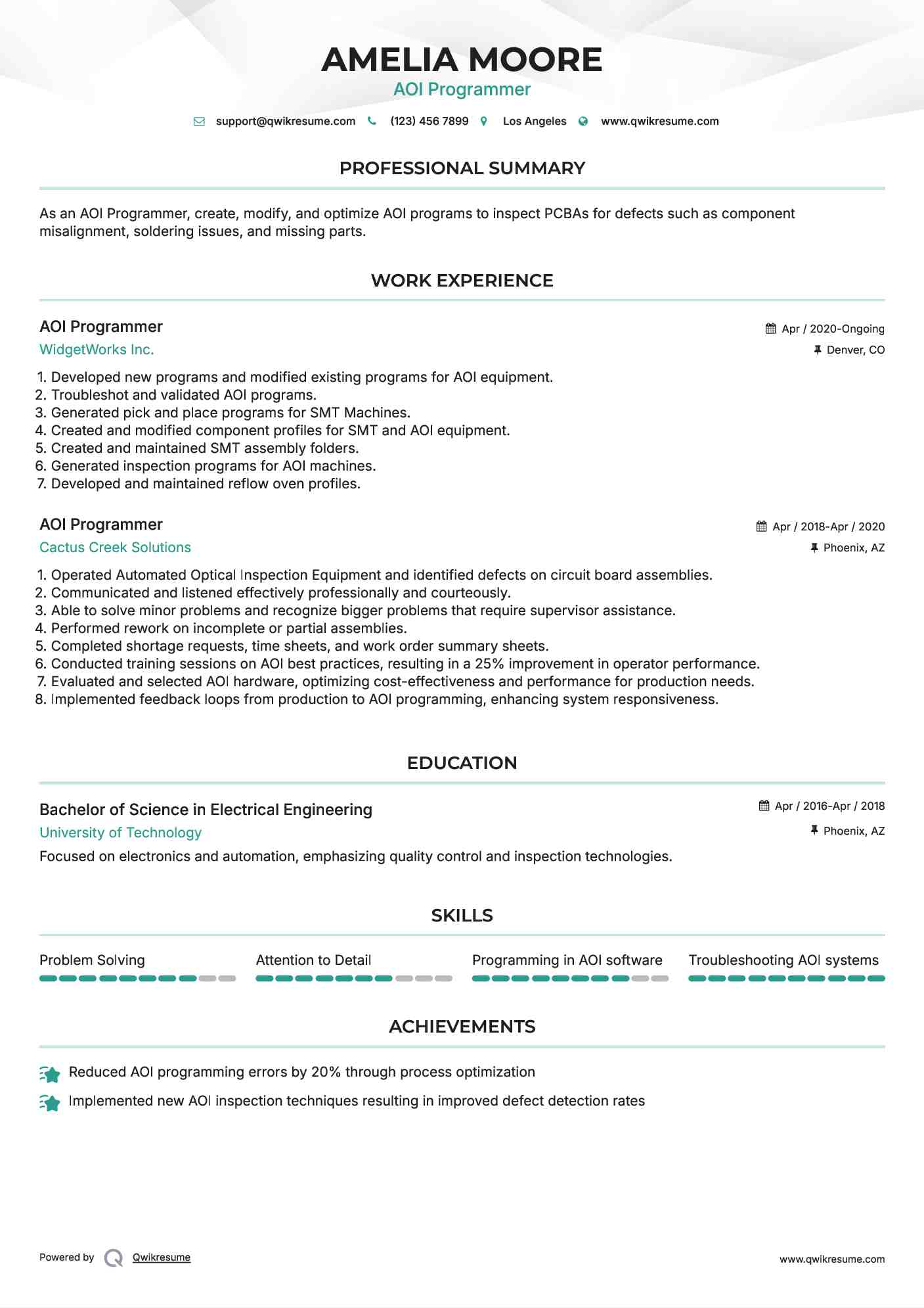 AOI Programmer Resume Template