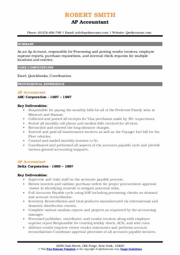 AP Accountant Resume Samples QwikResume