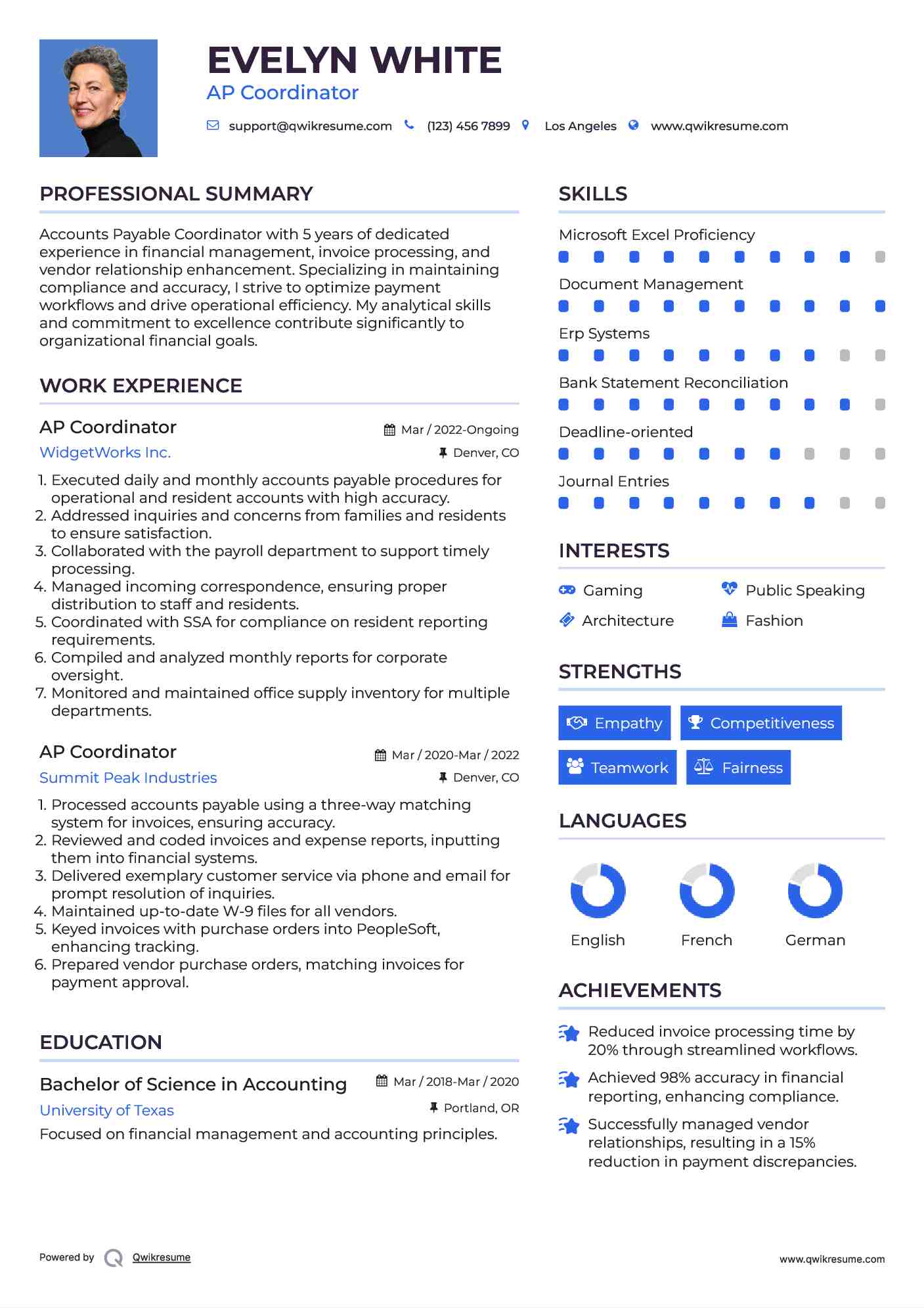 AP Coordinator Resume Sample
