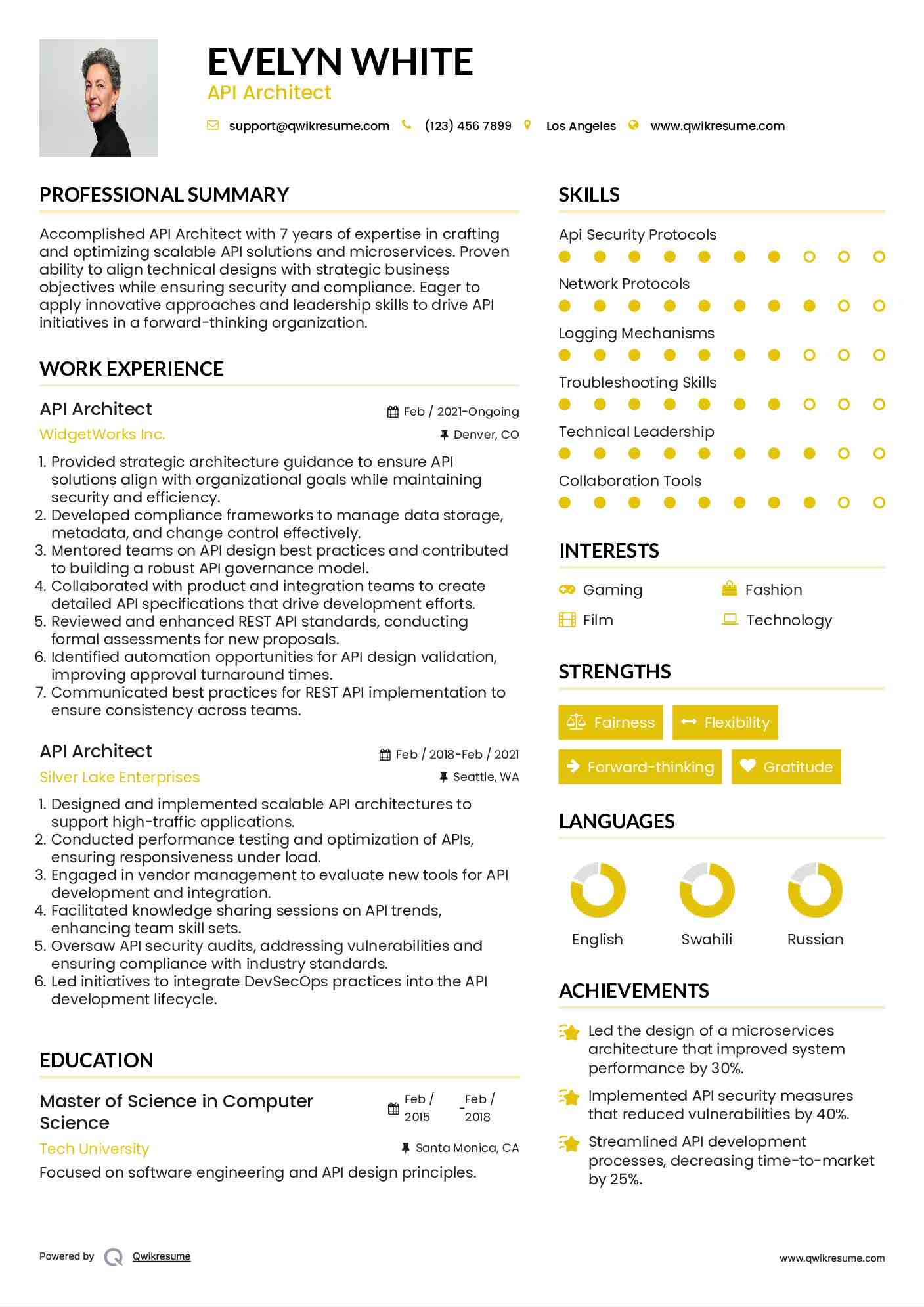 API Architect Resume Example