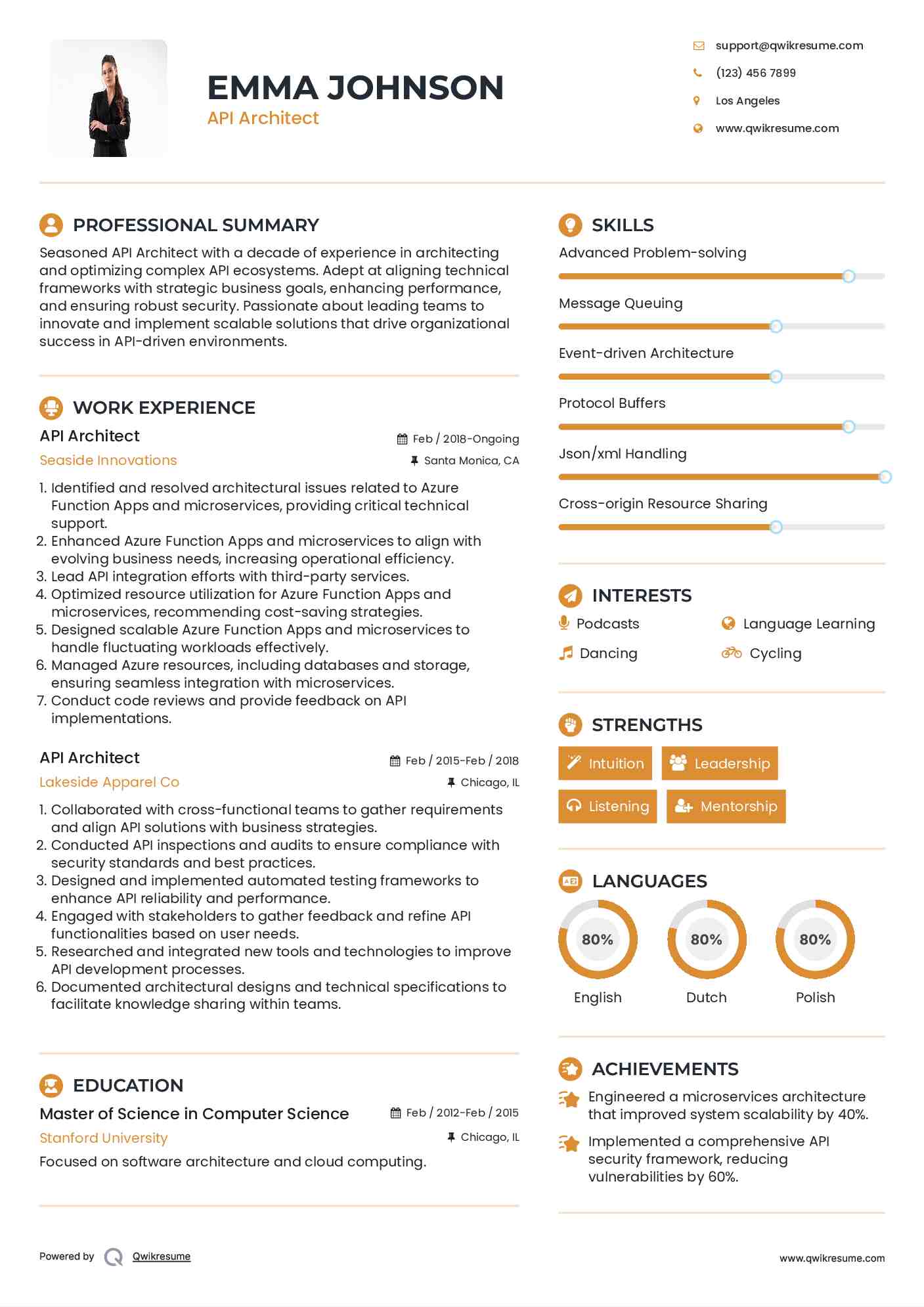 API Architect Resume Model