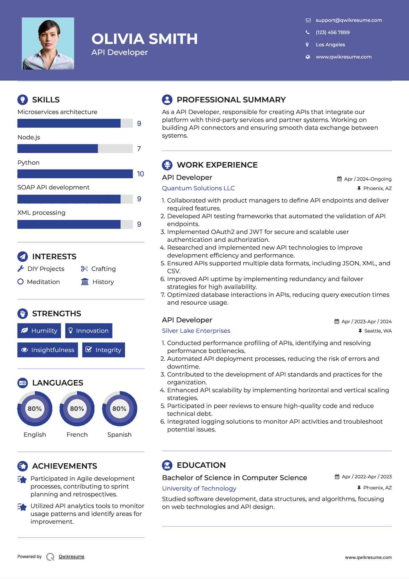 API Developer Resume Template