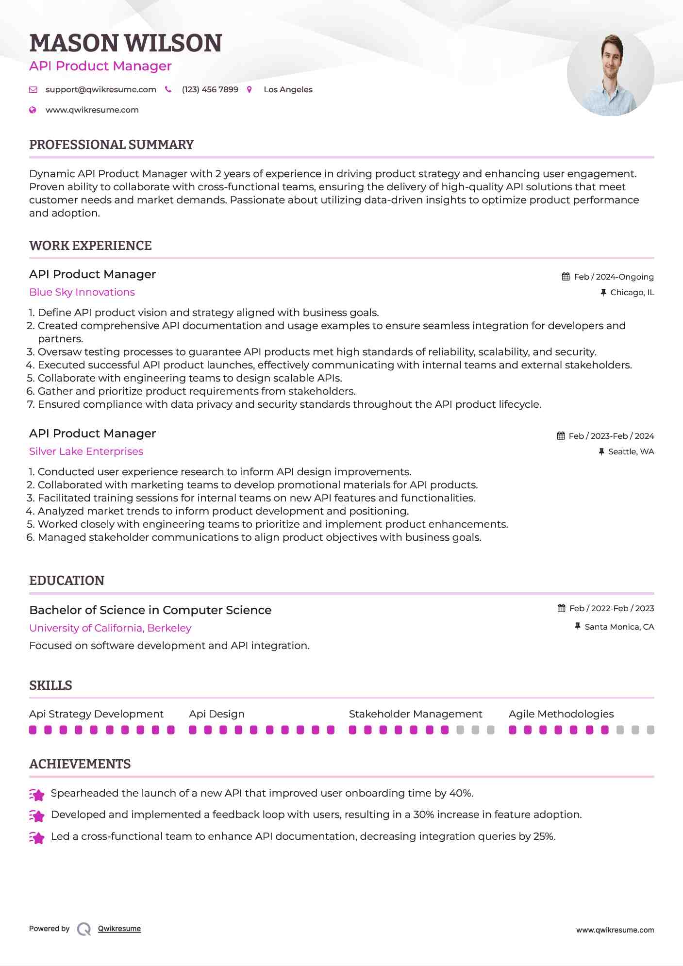 API Product Manager Resume Model
