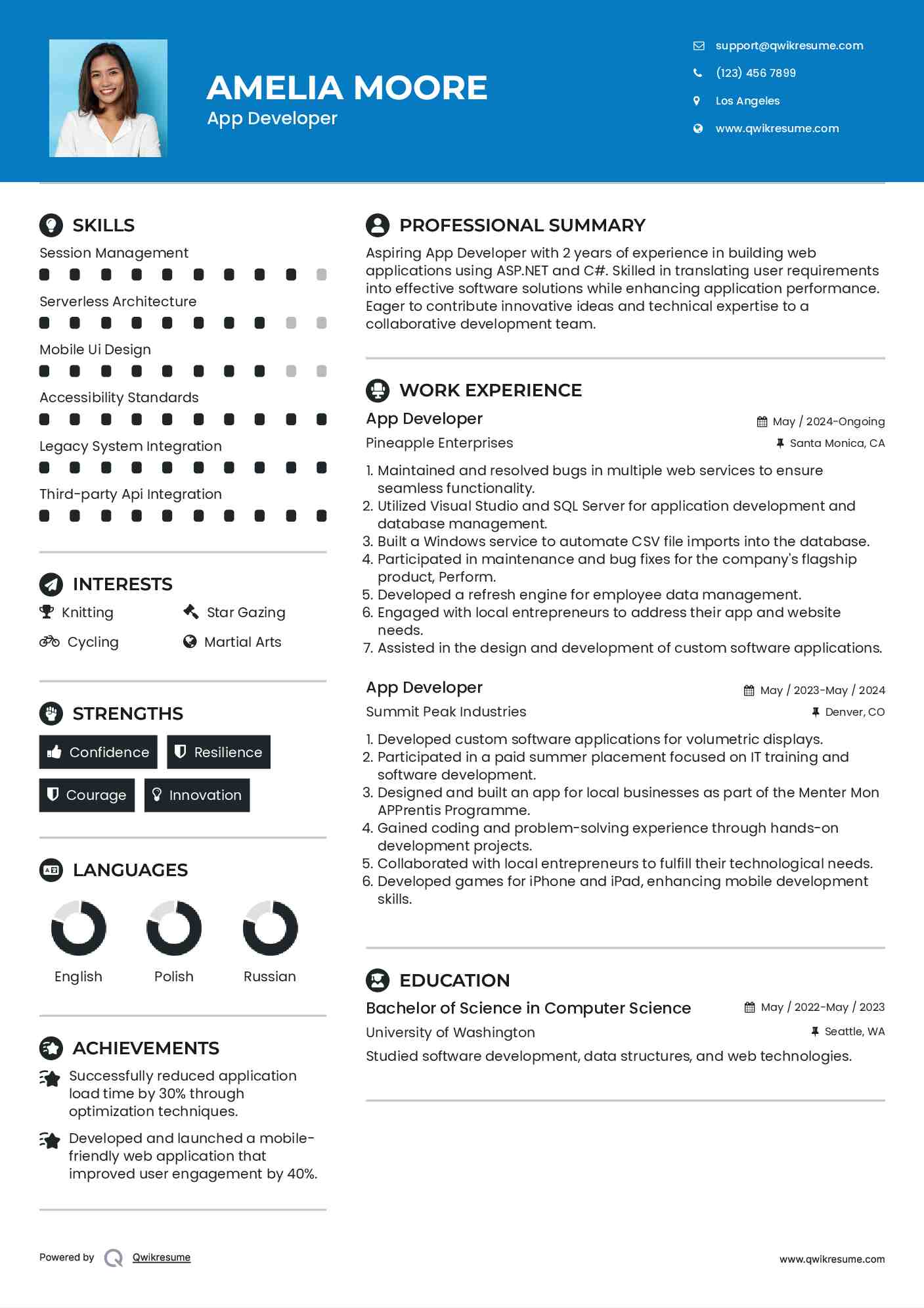 App Developer Resume Sample