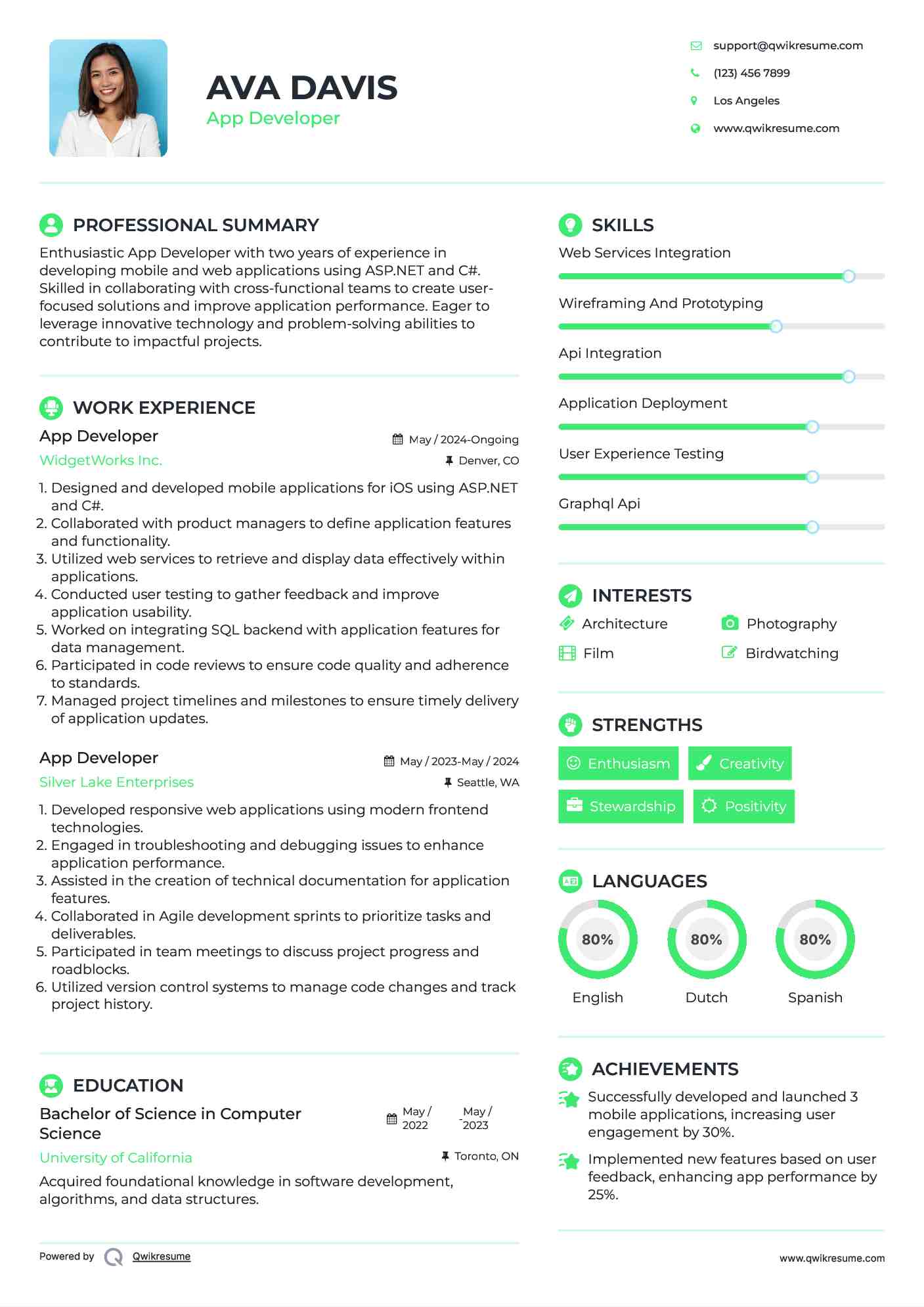 App Developer Resume Sample