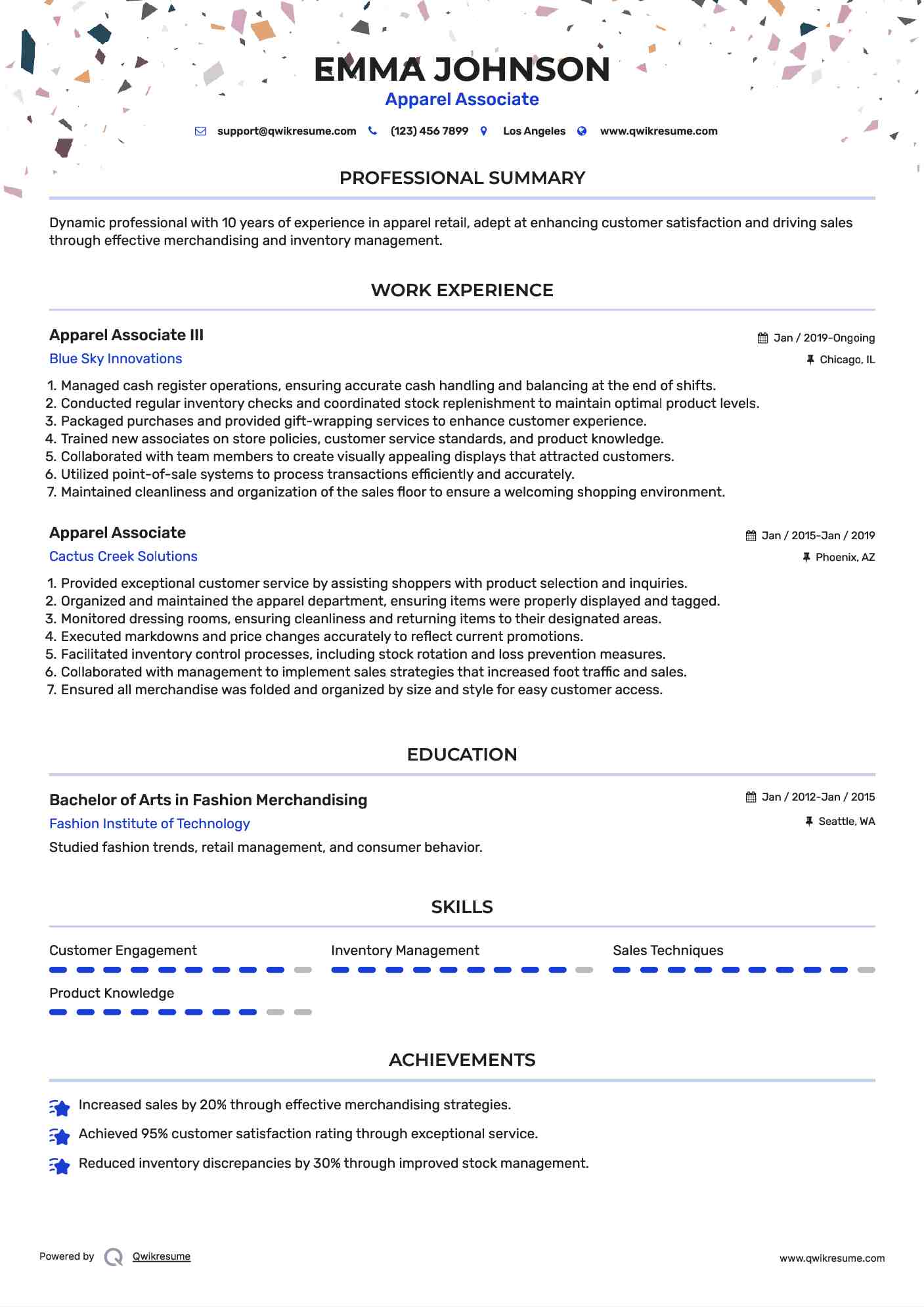 Apparel Associate Resume Samples QwikResume