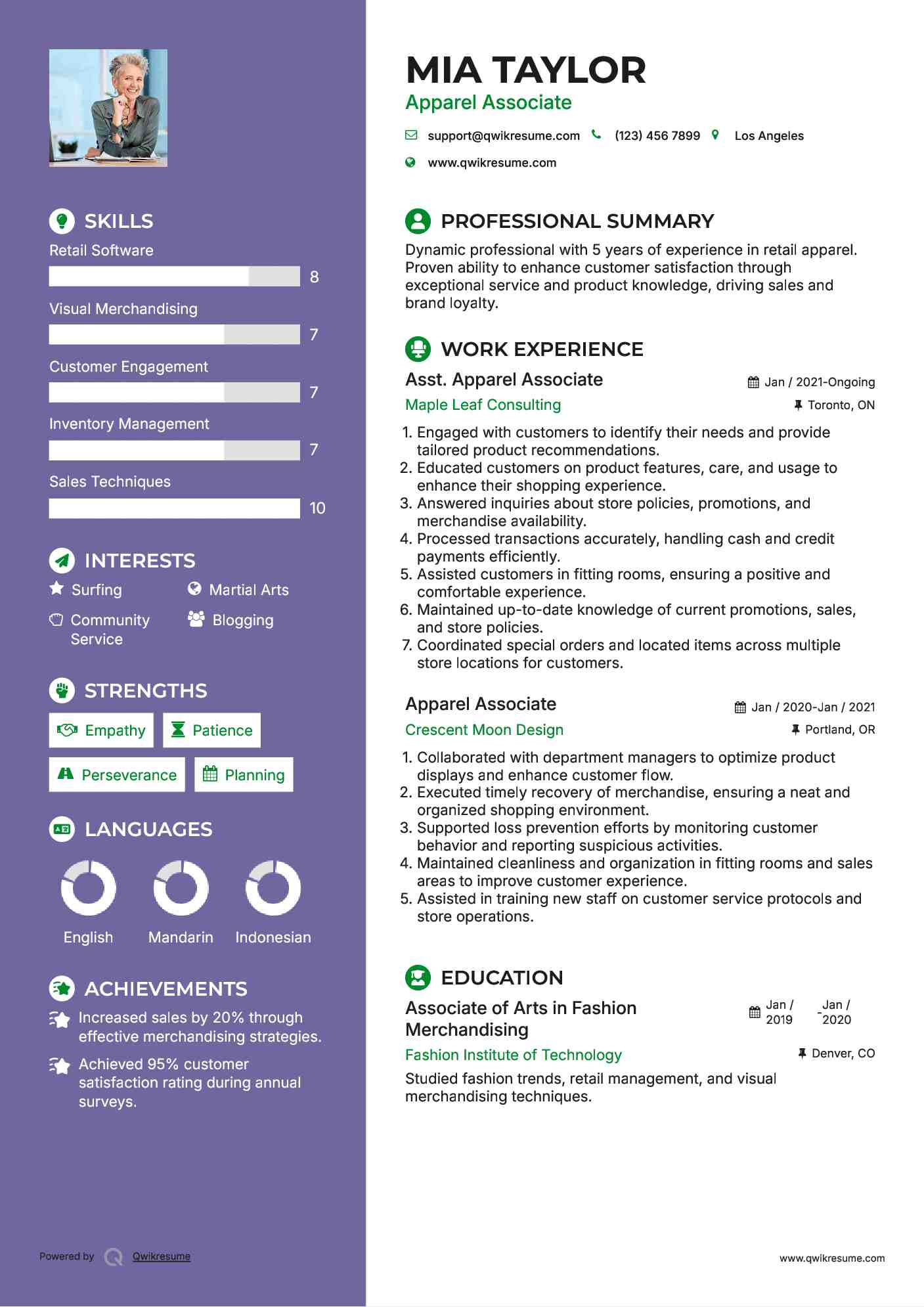 Apparel Associate Resume Samples QwikResume