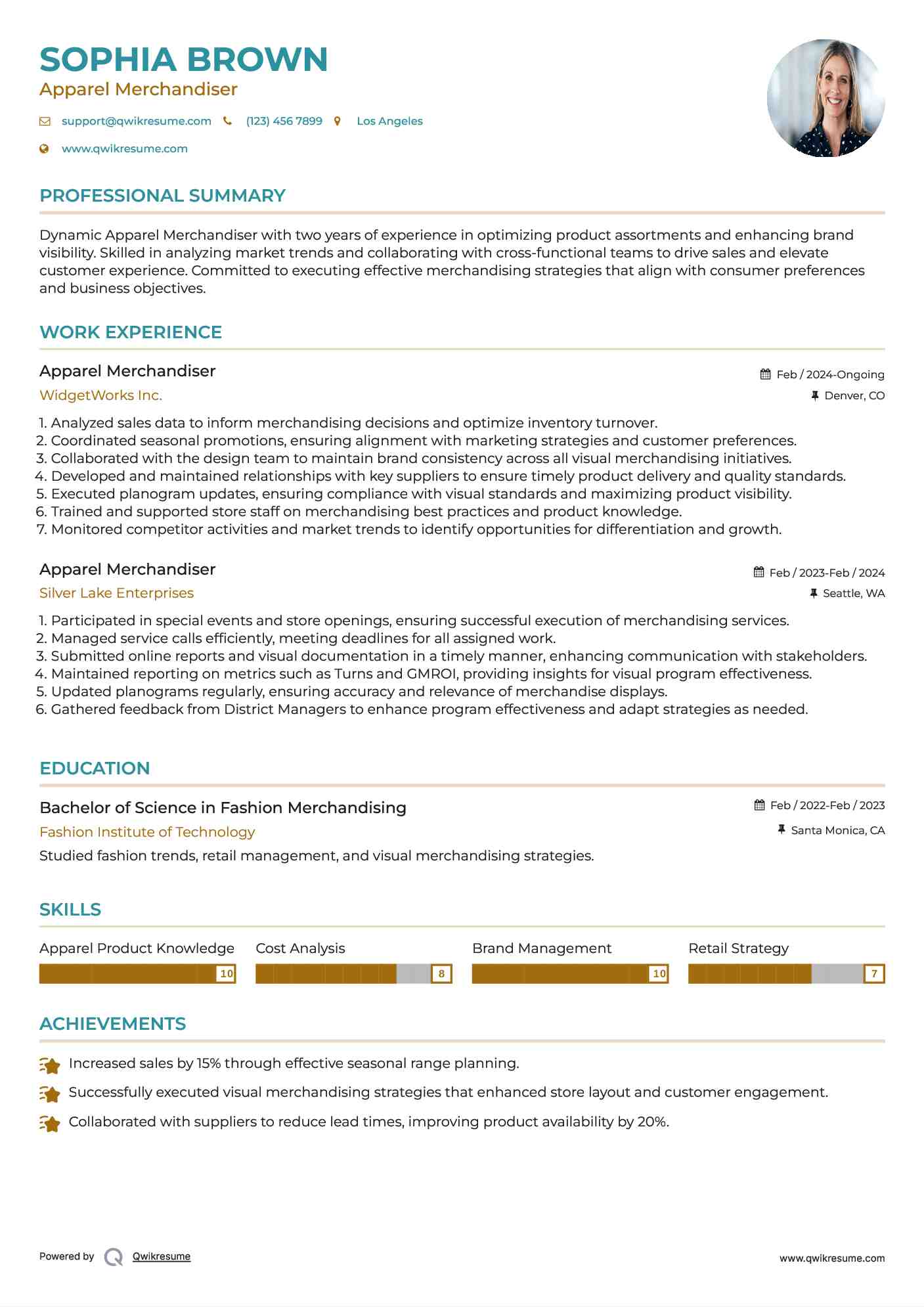 Apparel Merchandiser Resume Sample