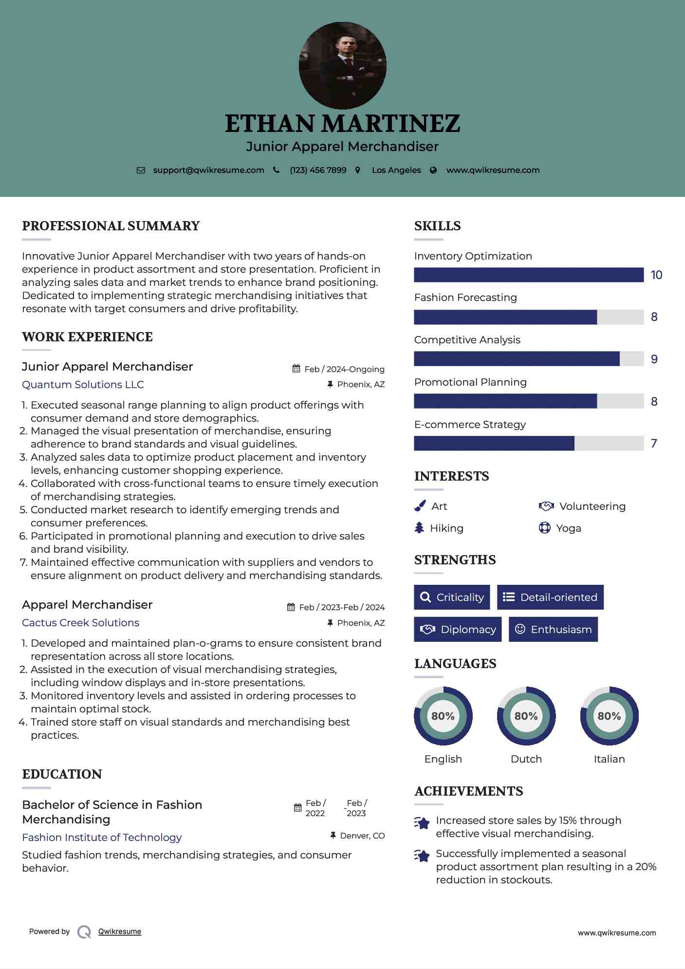 Junior Apparel Merchandiser Resume Format