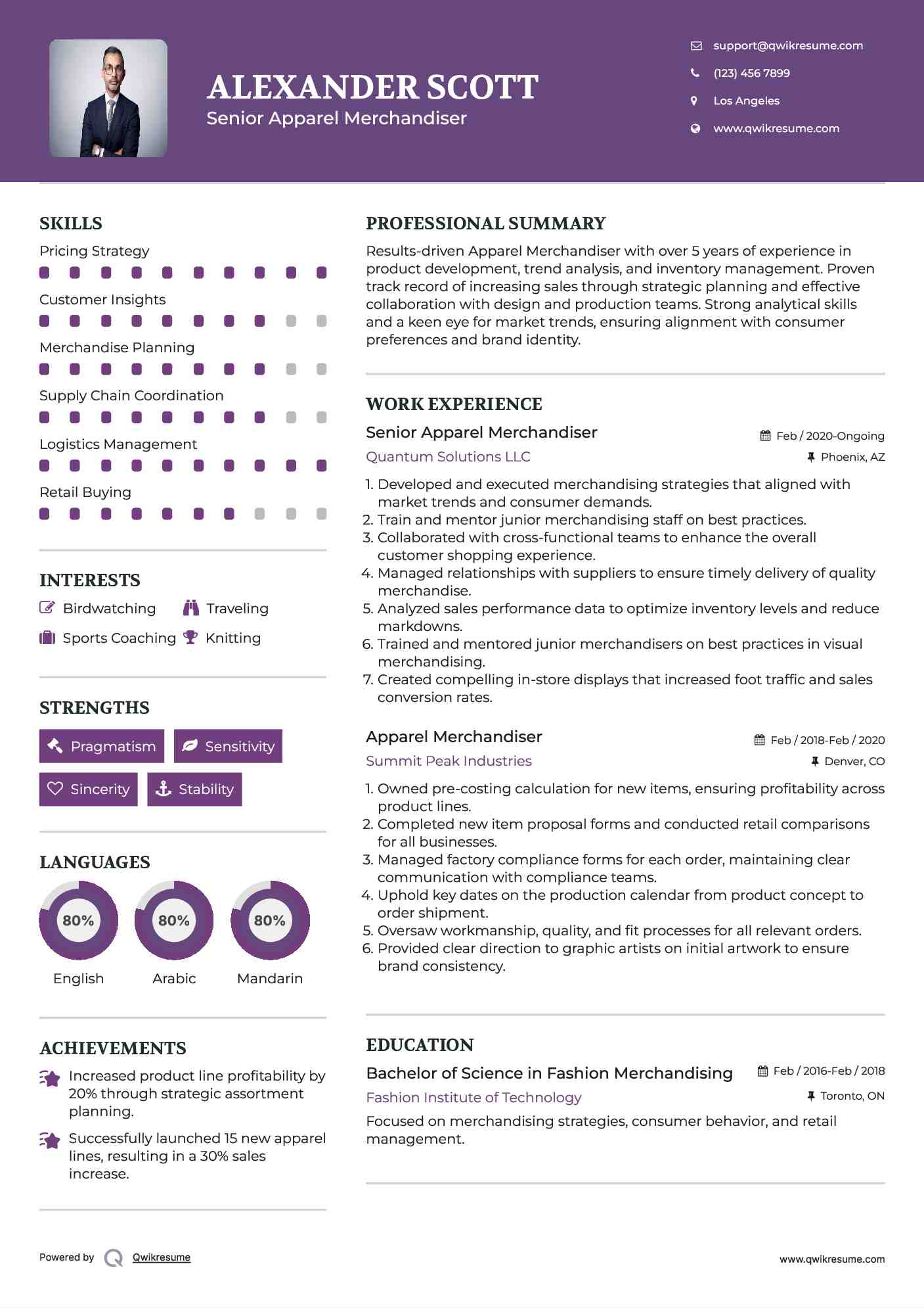 Senior Apparel Merchandiser Resume Template