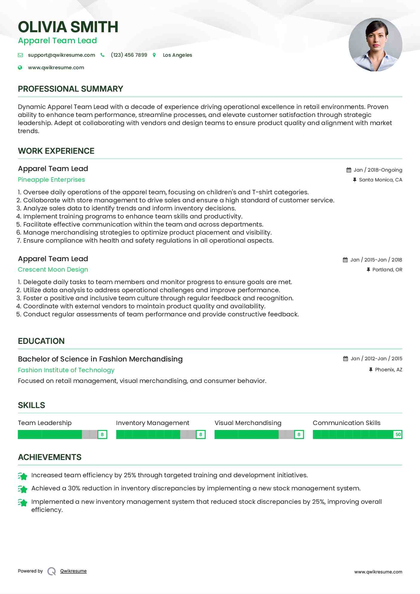 Apparel Team Lead Resume Samples QwikResume