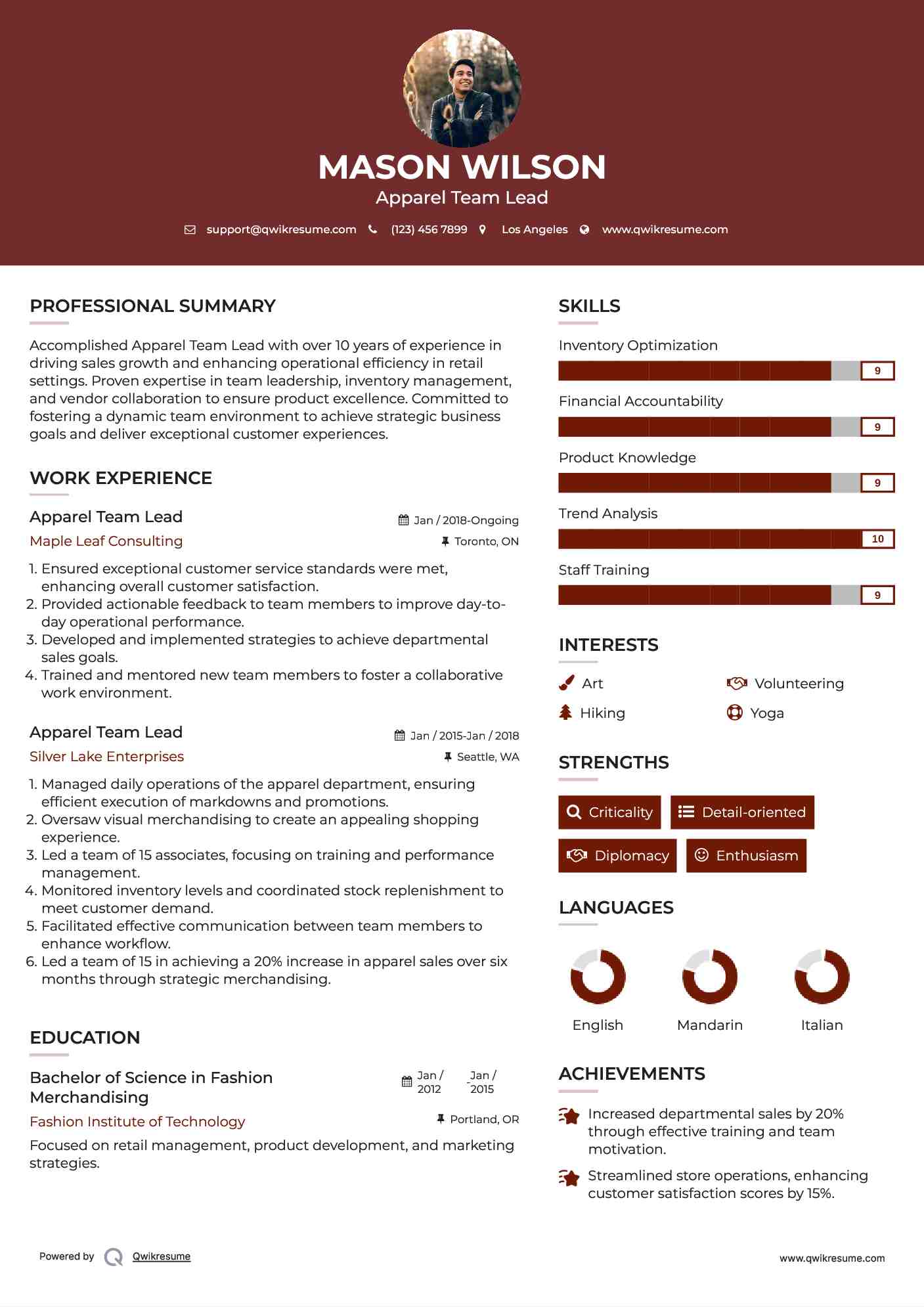 Apparel Team Lead Resume Samples QwikResume