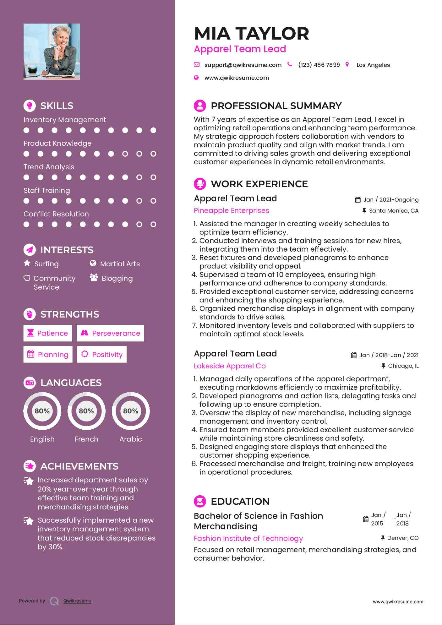 Apparel Team Lead Resume Samples QwikResume