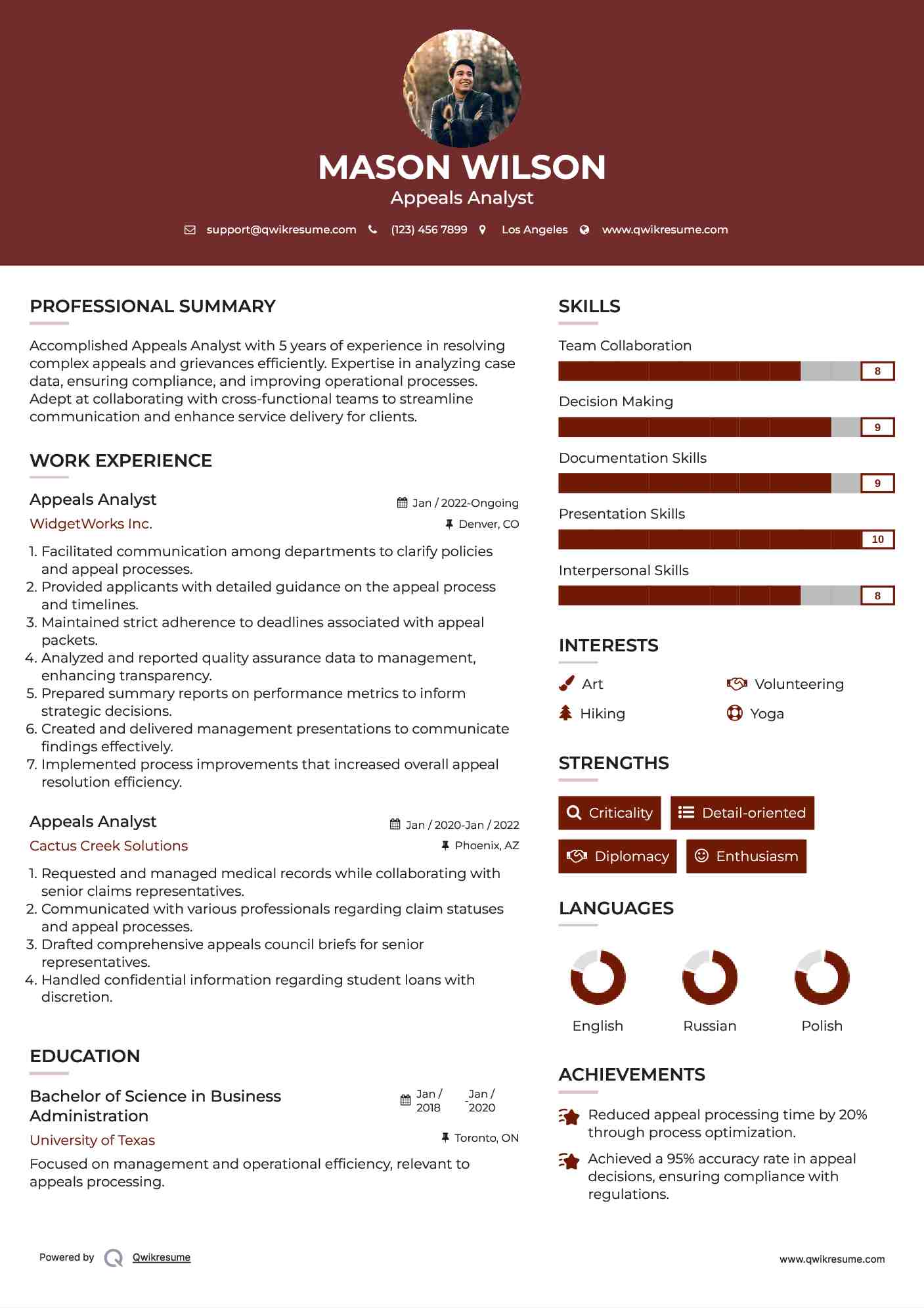 Appeals Analyst Resume Model