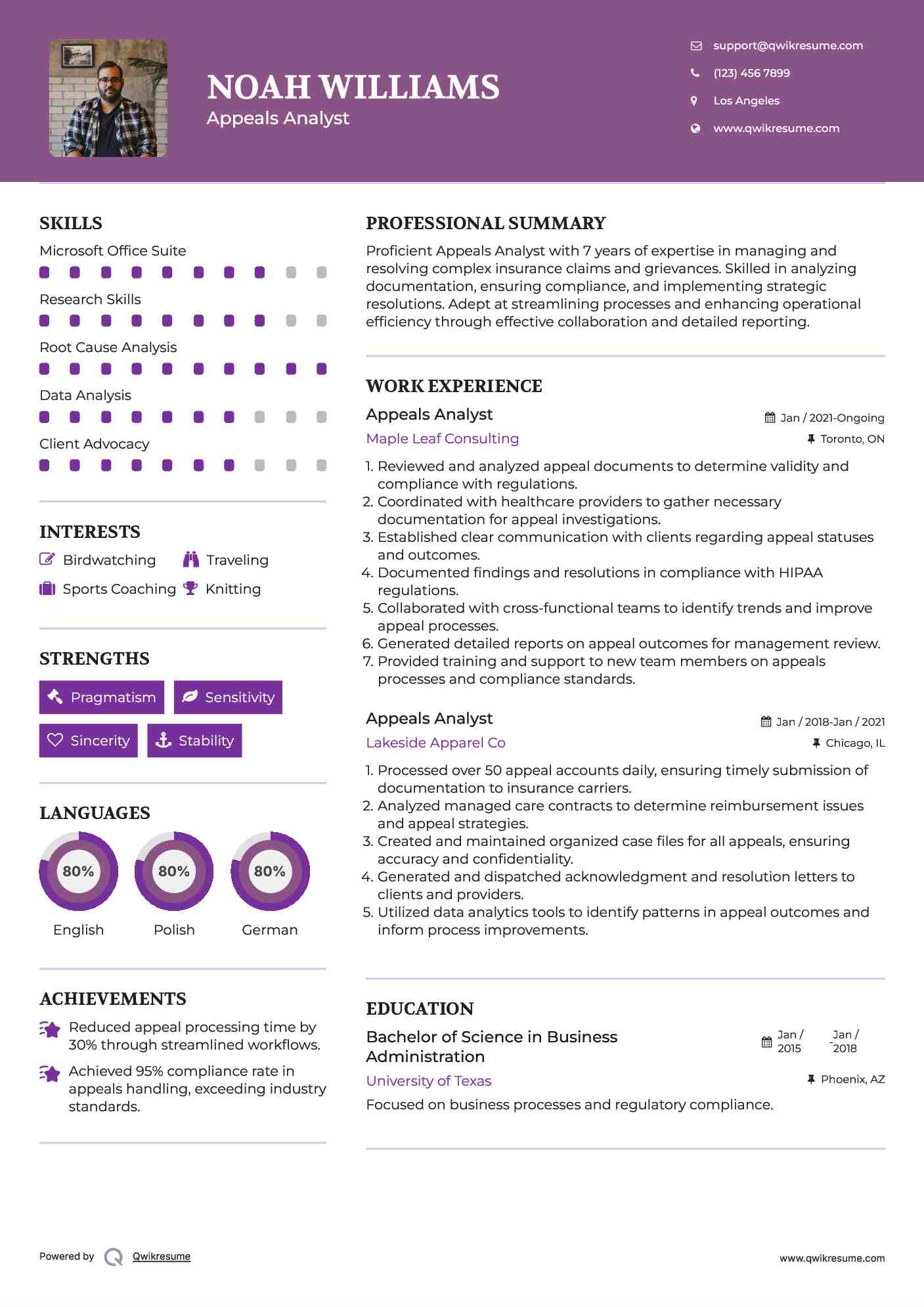 Appeals Analyst Resume Model