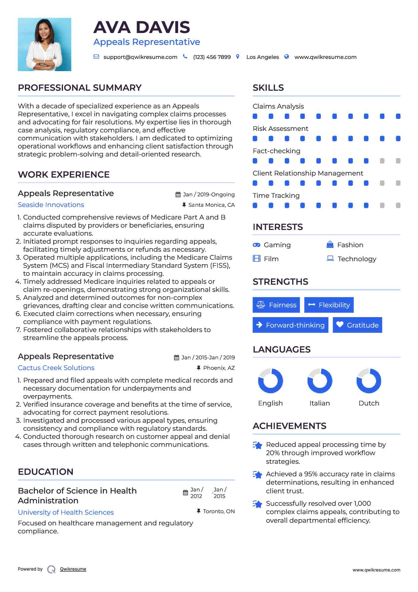 Appeals Representative Resume Template