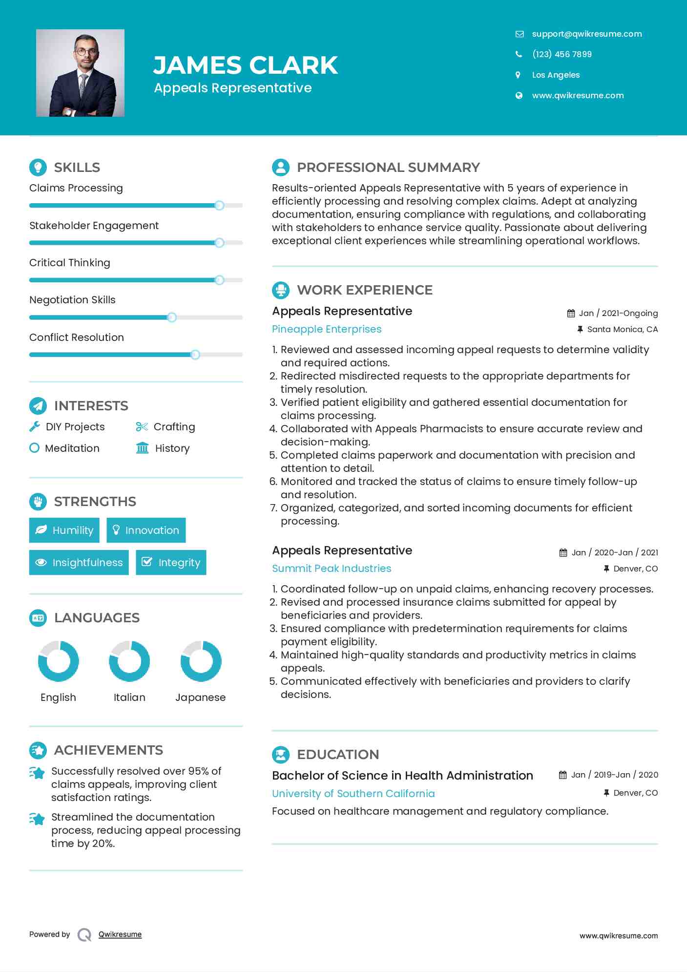 Appeals Representative Resume Template