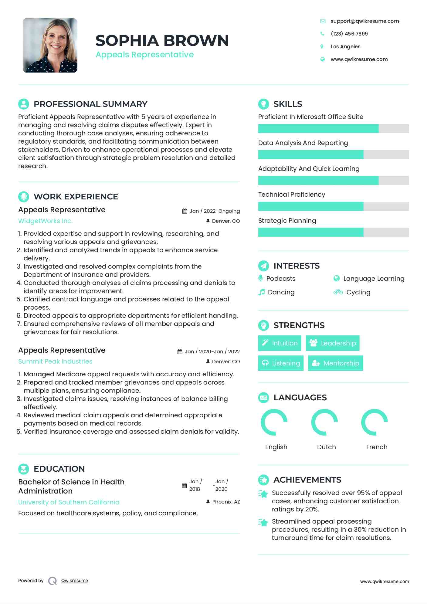 Appeals Representative Resume Model