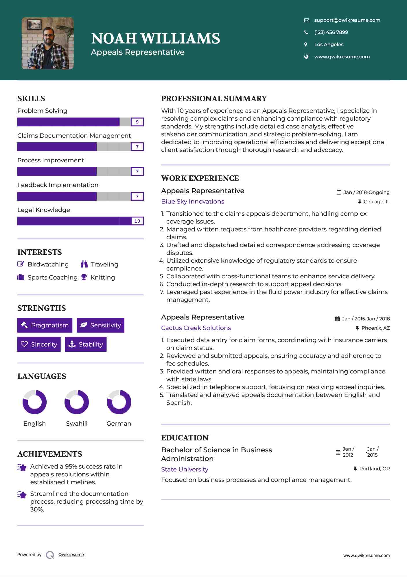Appeals Representative Resume Format