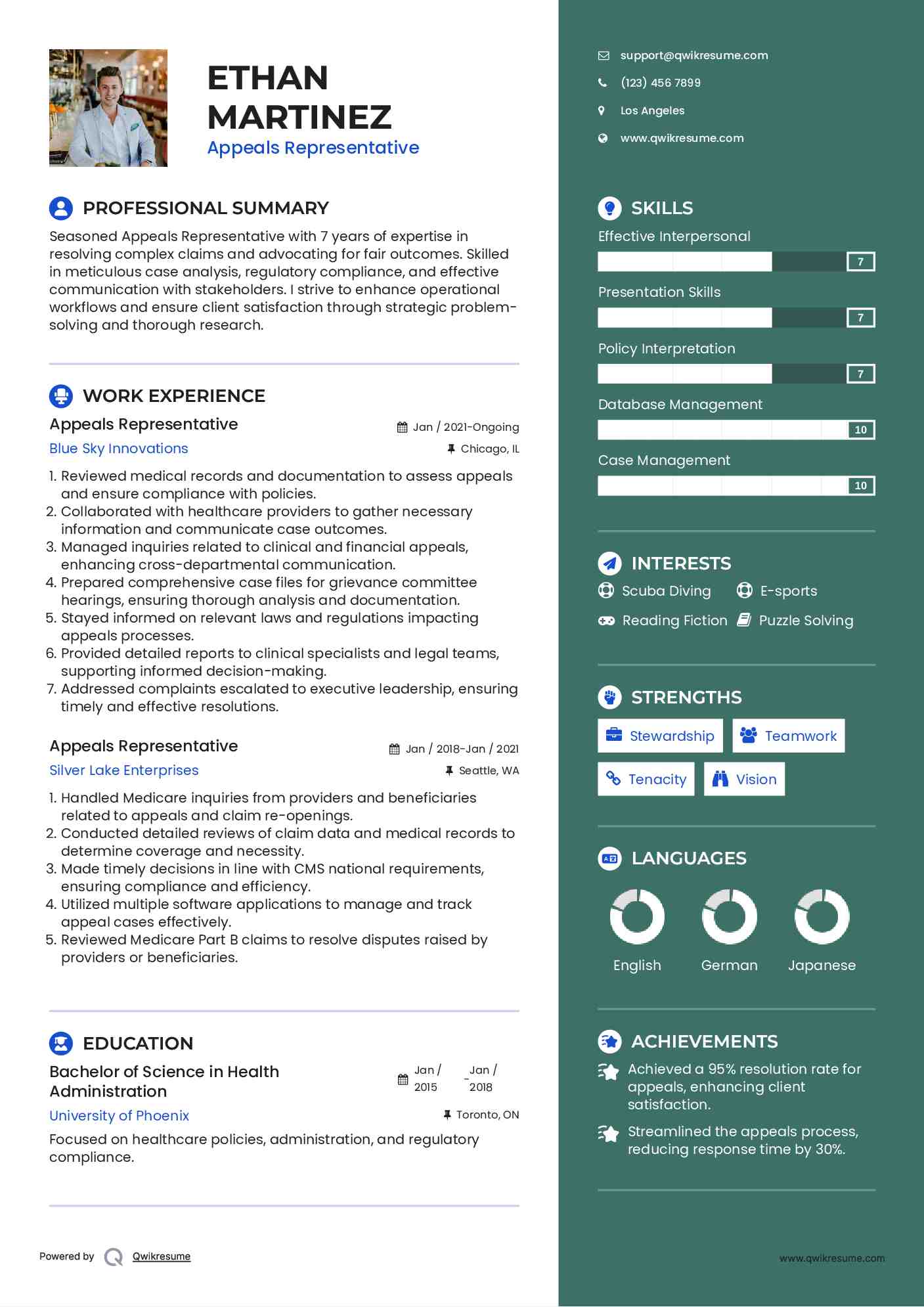 Appeals Representative Resume Model