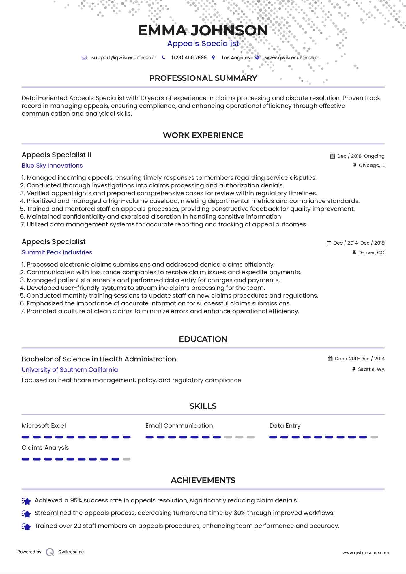 Appeals Specialist II Resume Template