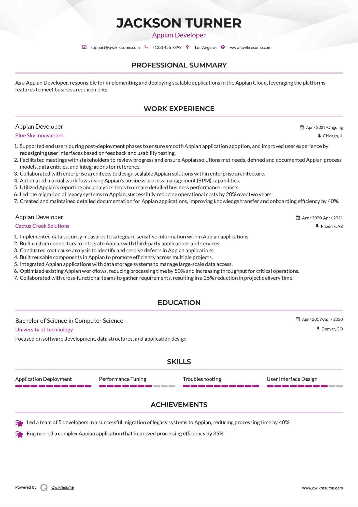 Appian Developer Resume Sample