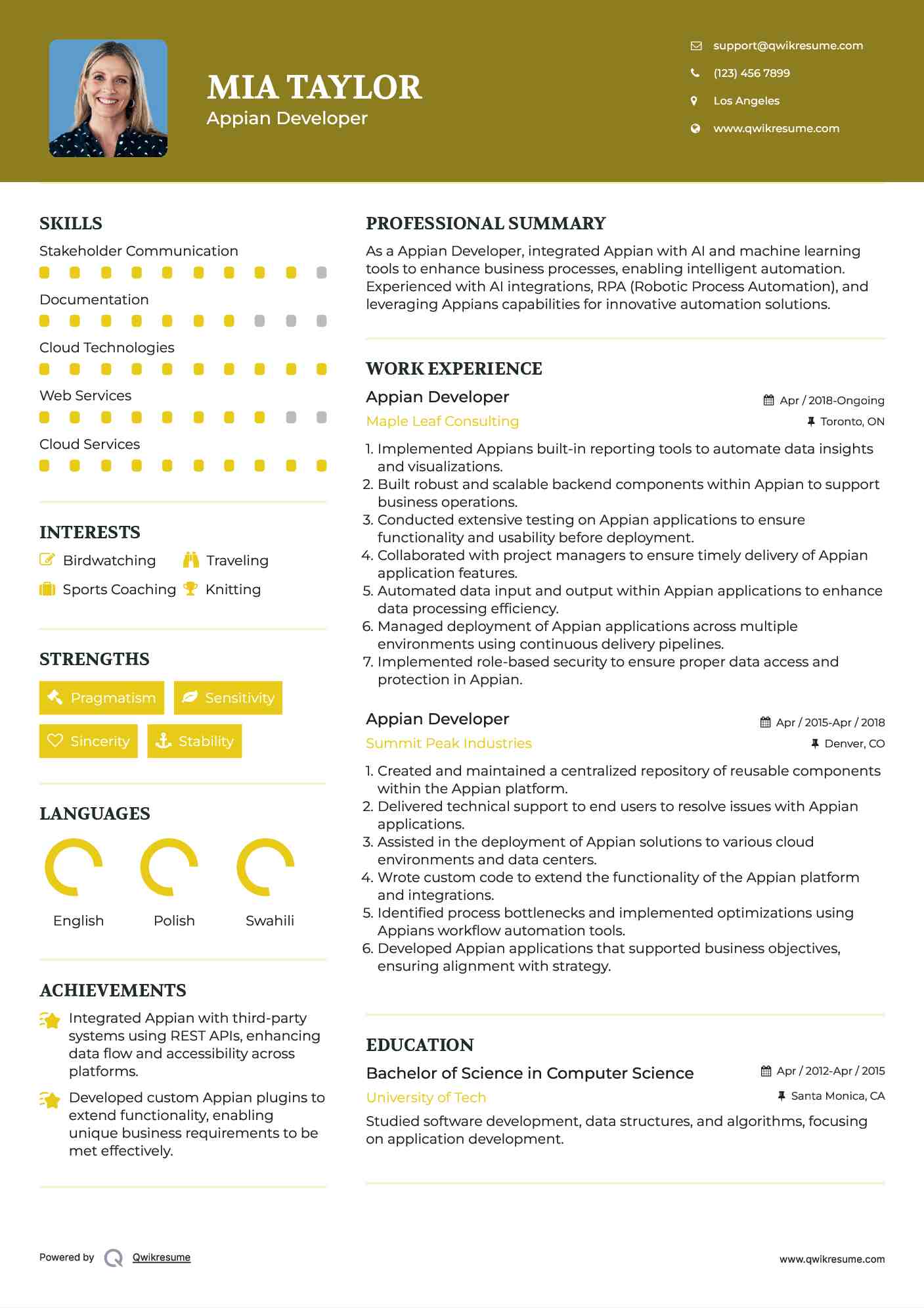 Appian Developer Resume Sample