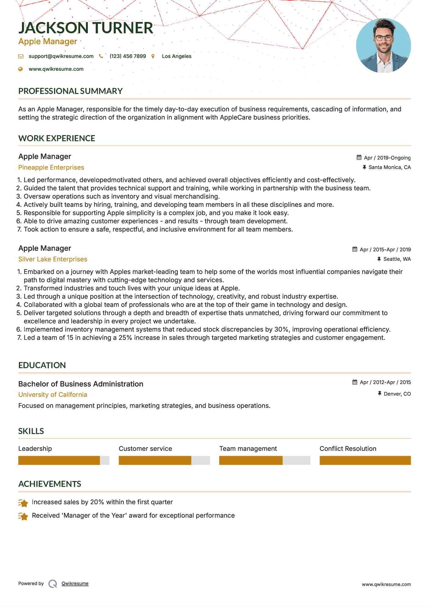 Apple Manager Resume Example