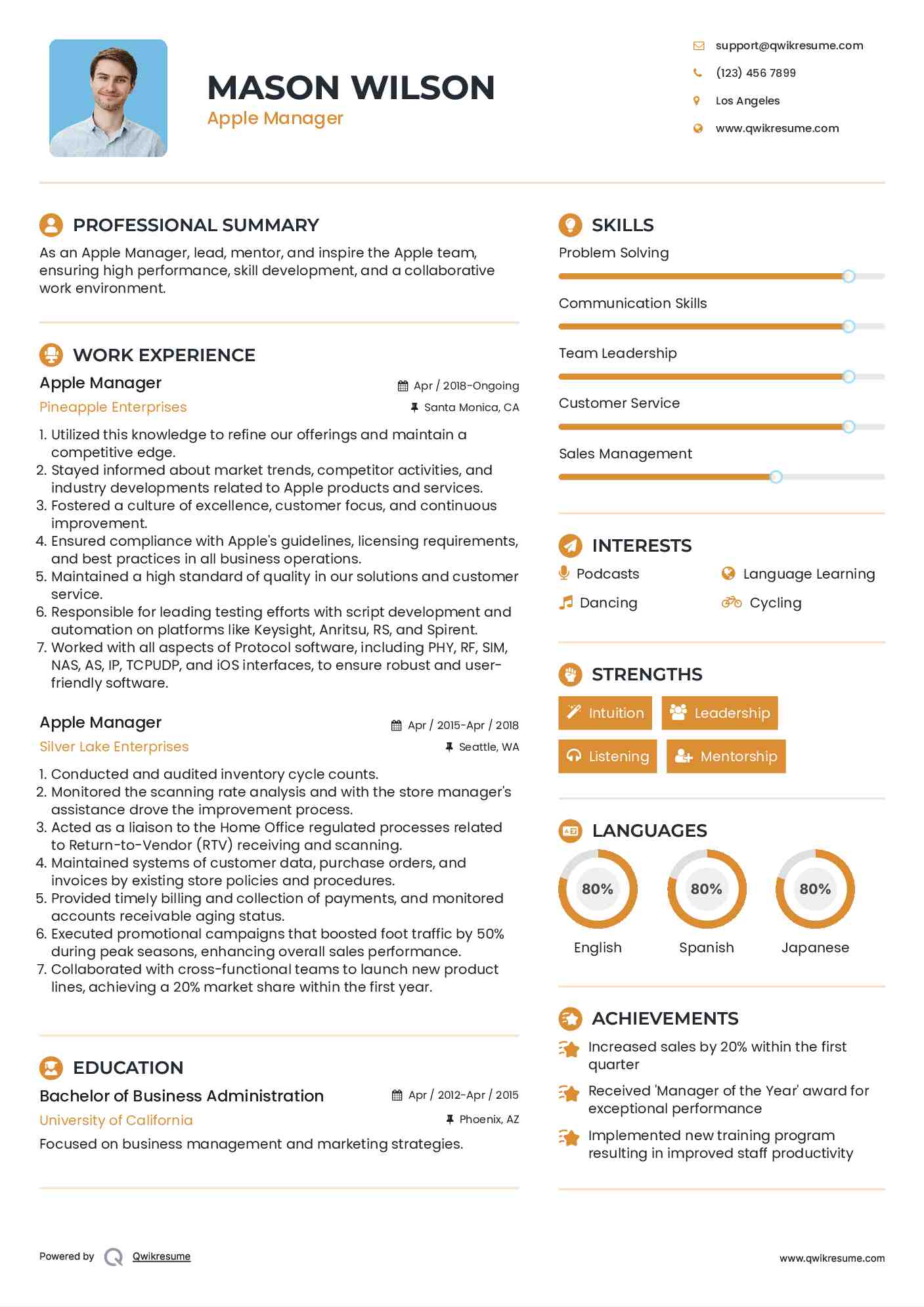 Apple Manager Resume Template
