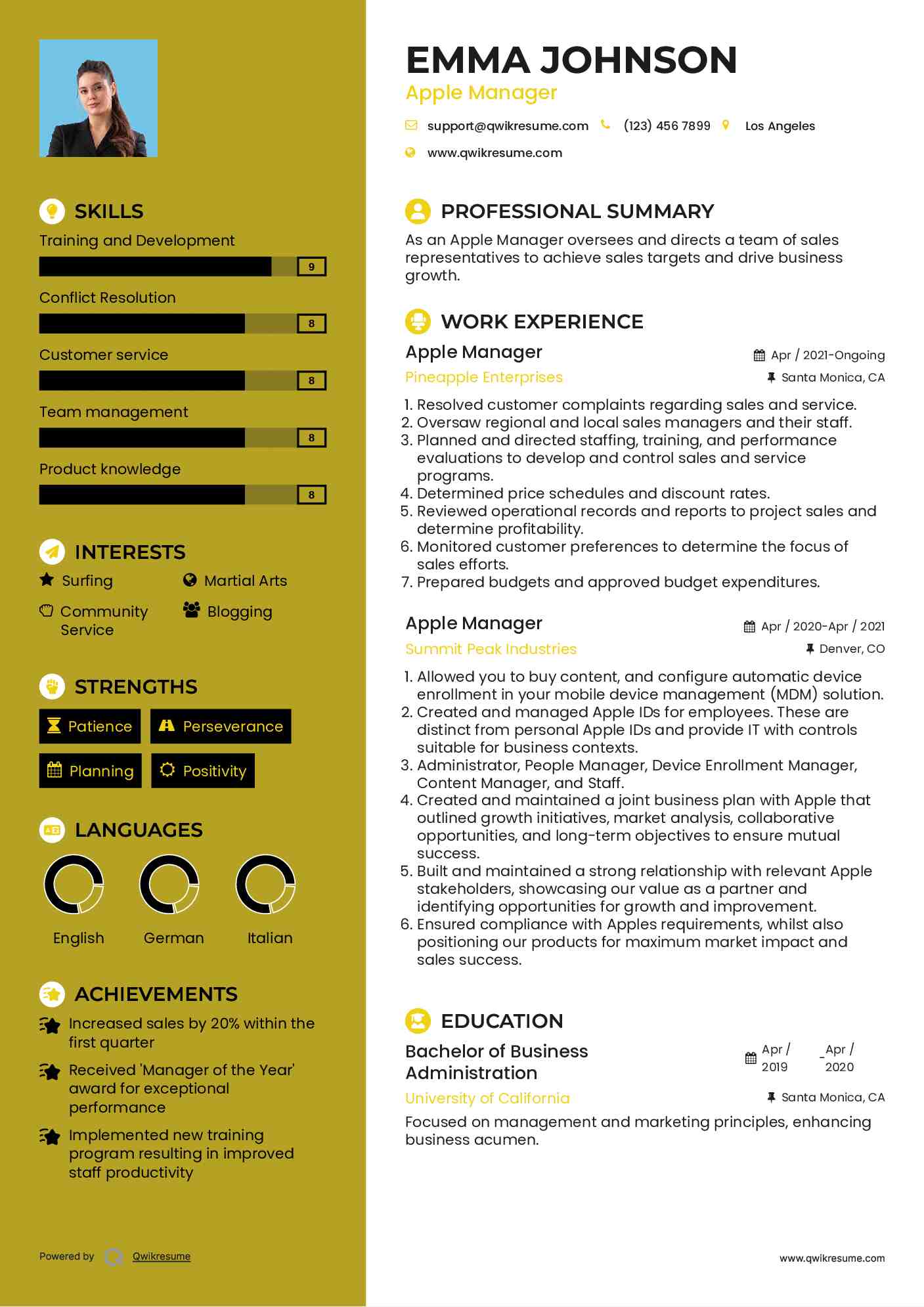 Apple Manager Resume Sample