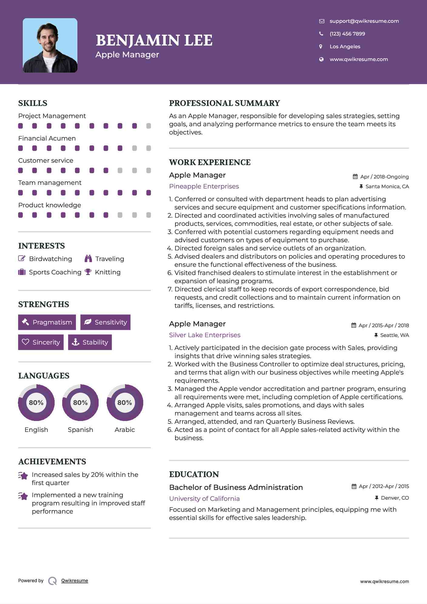 Apple Manager Resume Sample