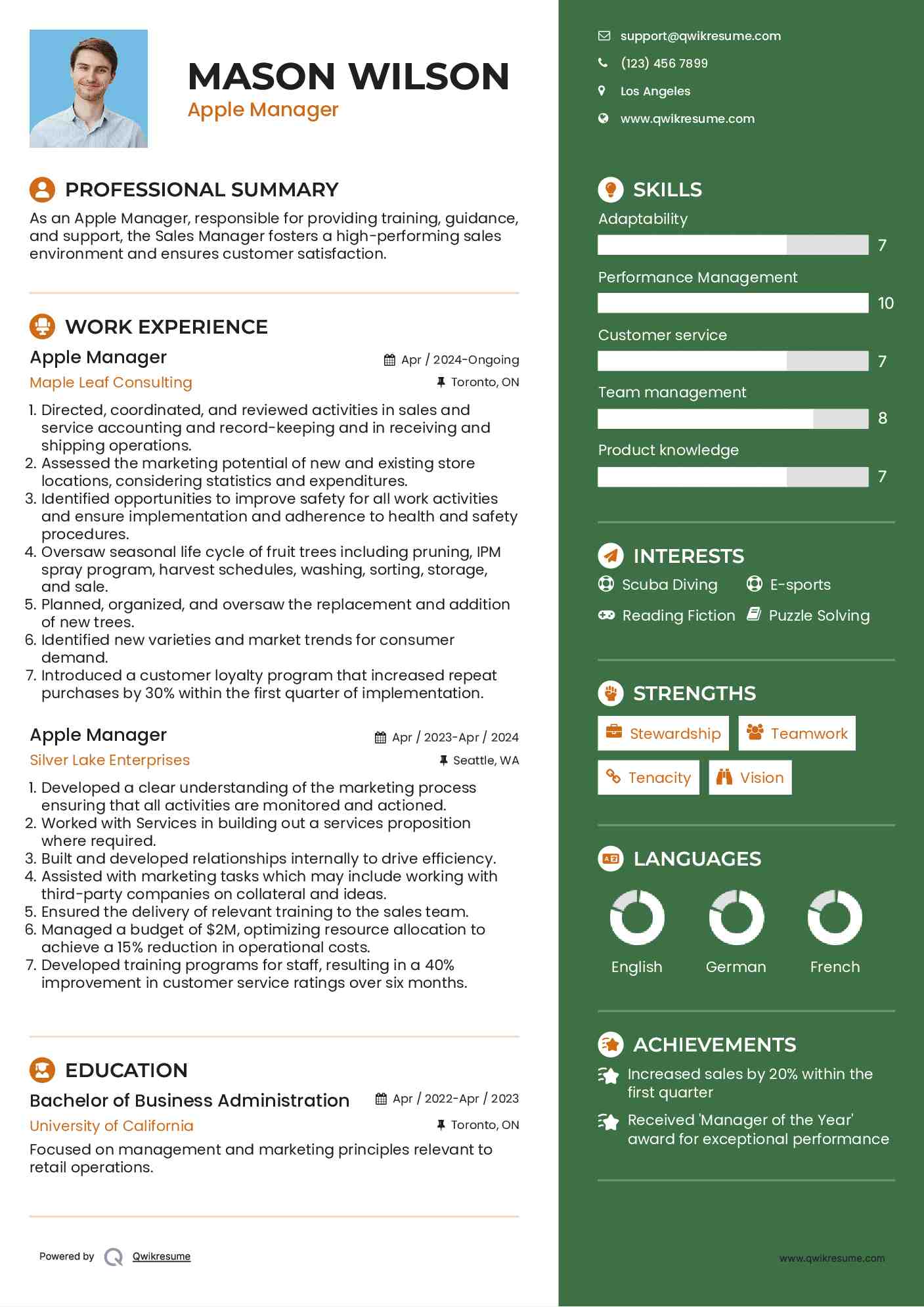 Apple Manager Resume Example