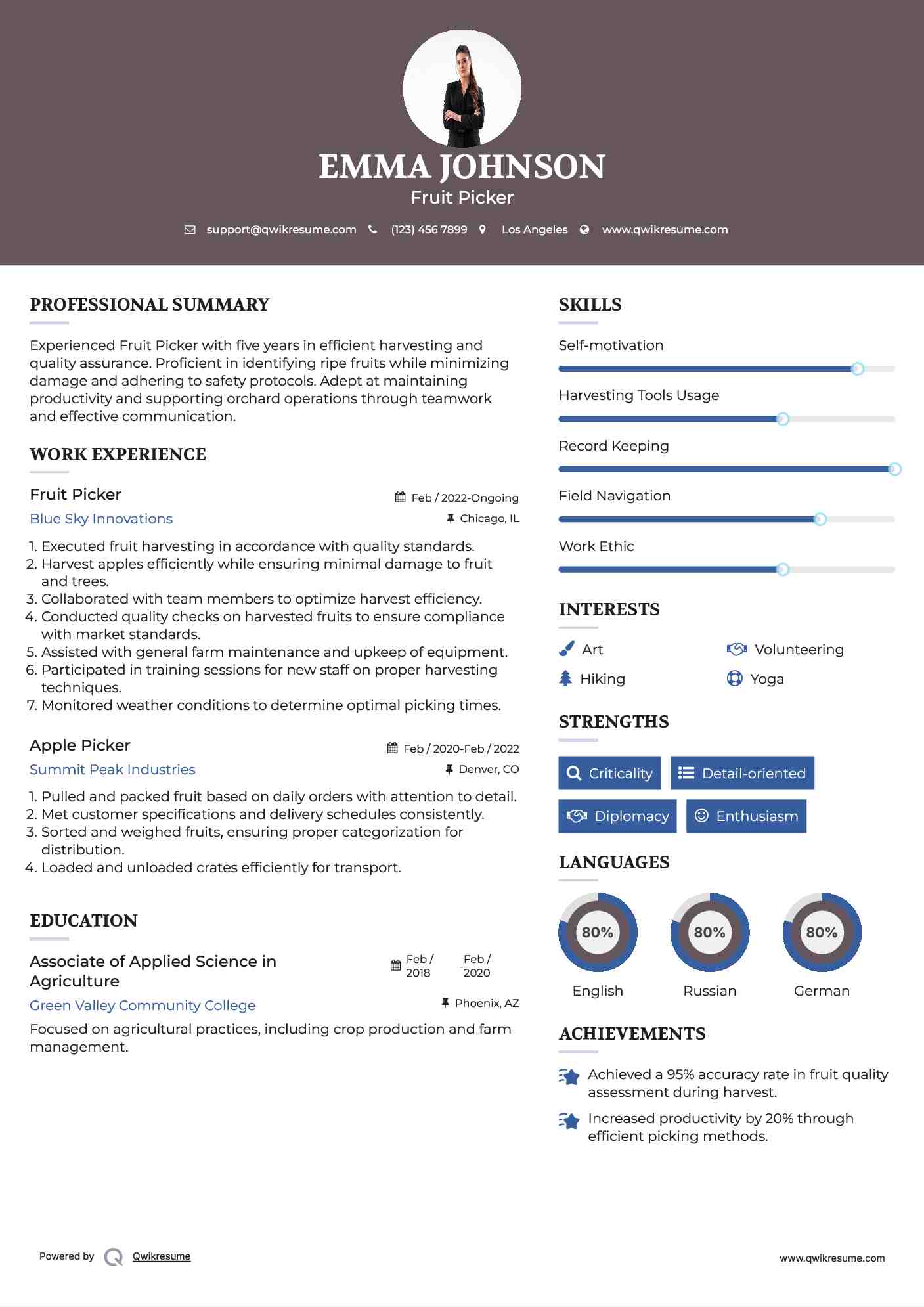 Fruit Picker Resume Template